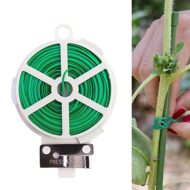 Fil de Jardin 100 m - Rouleau/Bobine de Fil de Fer avec Protecteur Plastique - Attache avec Cutter - Liens de vigne - cordon d'attache de jardin