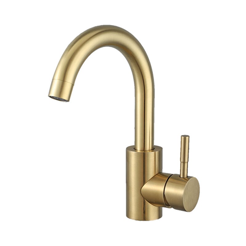 Bateria Umywalkowa, Bateria Łazienkowa Obrotowa 360°, Bateria Umywalkowa z Wysoką Wylewką, Bateria do Łazienki lub Małej Kuchni, Złoty Szczotkowany