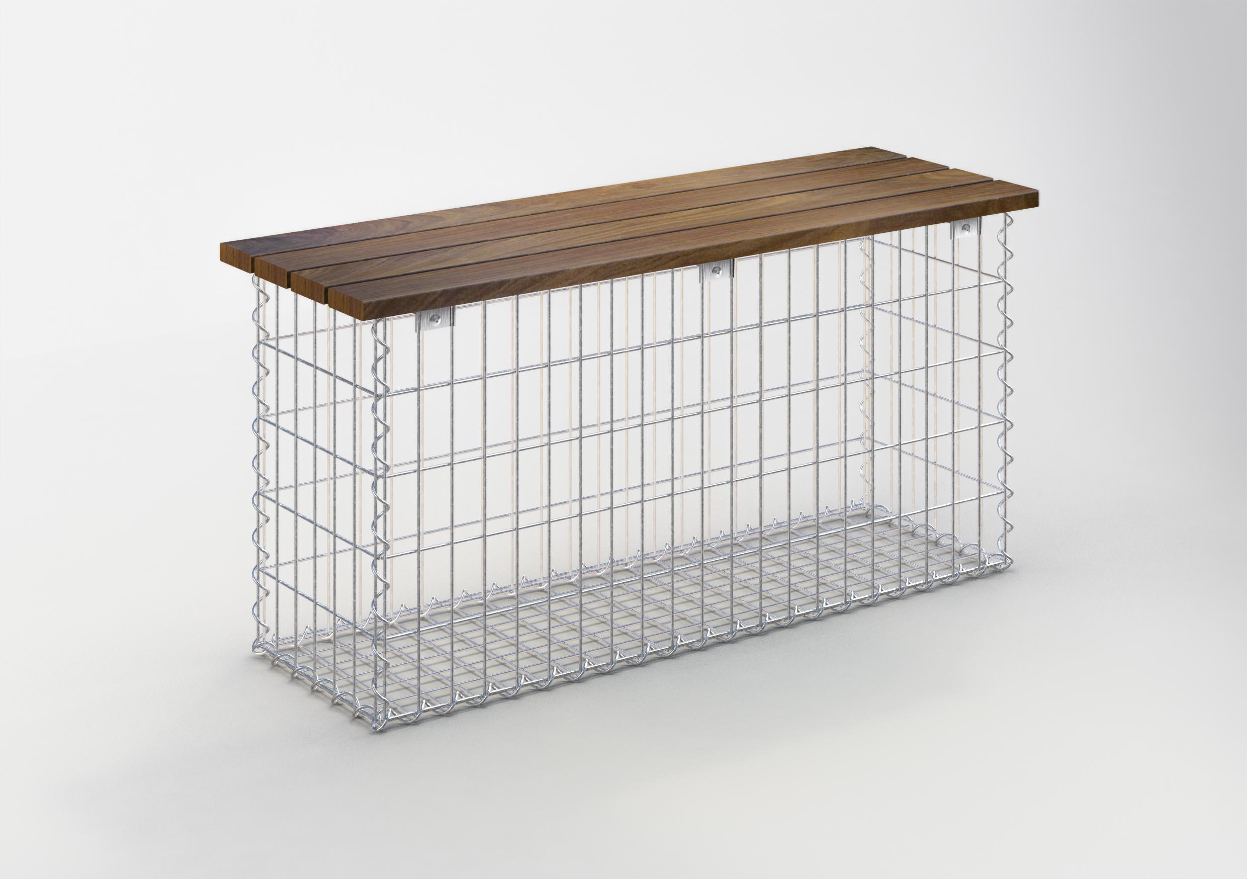 Banco de jardín cumaru 115 cm x 50 cm x 40 cm, malla 5 x 10 cm, galvanizado