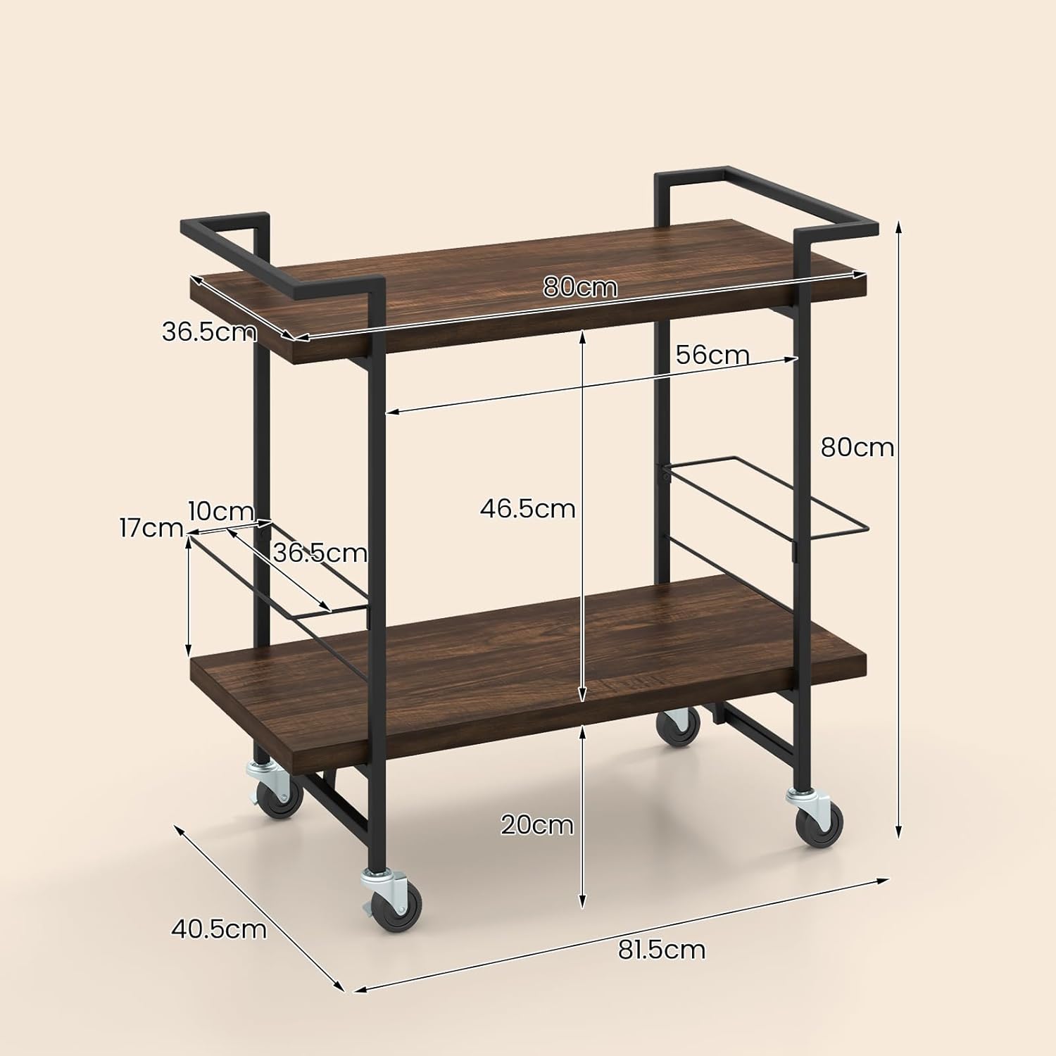 Carrello Da Bar A 3 Livelli Con Portabicchieri - Mobile Con Ruote Per Casa E Giardino