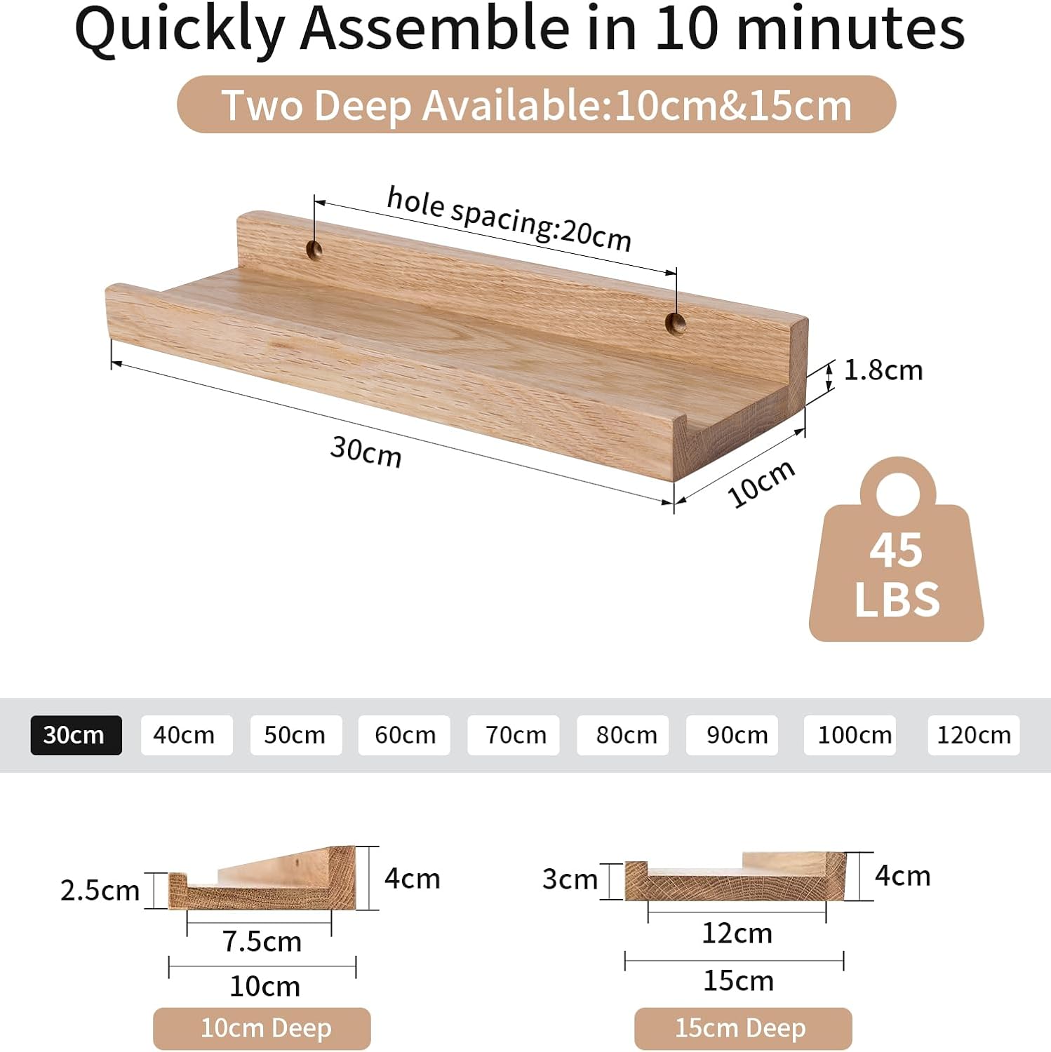 Étagère murale de 30 cm avec panneaux en bois rustiques, convenant au salon, à la cuisine, à la chambre et à la salle de bain. - 3