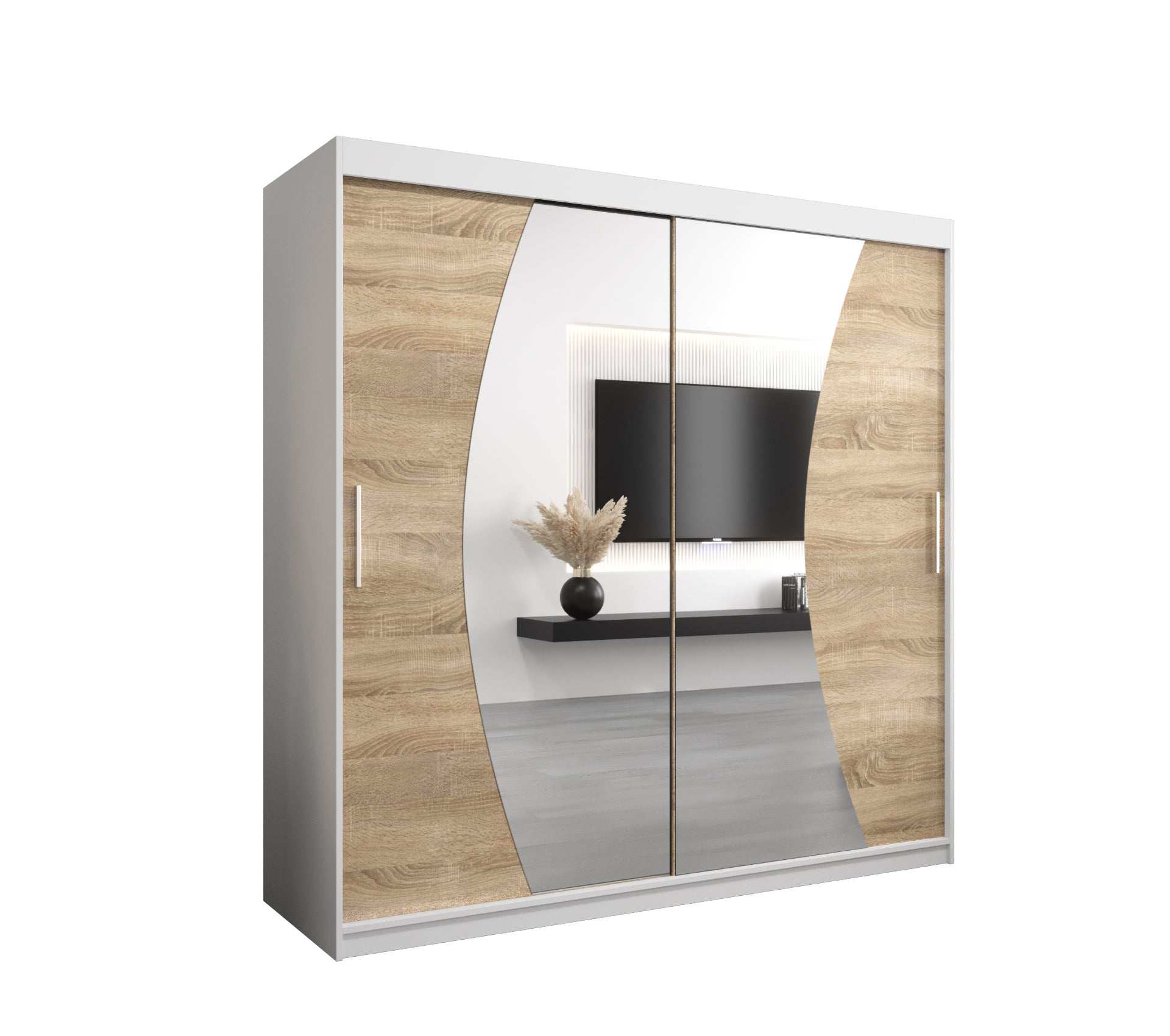 Szafa przesuwna garderoba WAVE 200 x 62 x 200 cm Biały + Sonoma - Abiks Meble