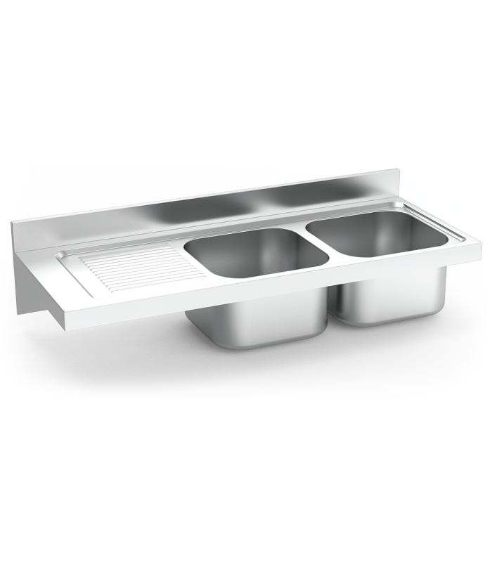 Fregadero inox colgante con cartelas serie 550 2 cubetas 1 escurridor izquierda