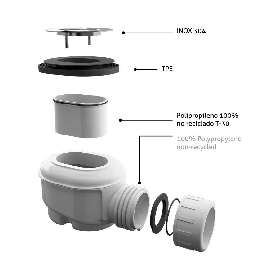 KOES - Receveur de douche en résine modèle OBI - 90x200 - Crème RAL 1013 - 7