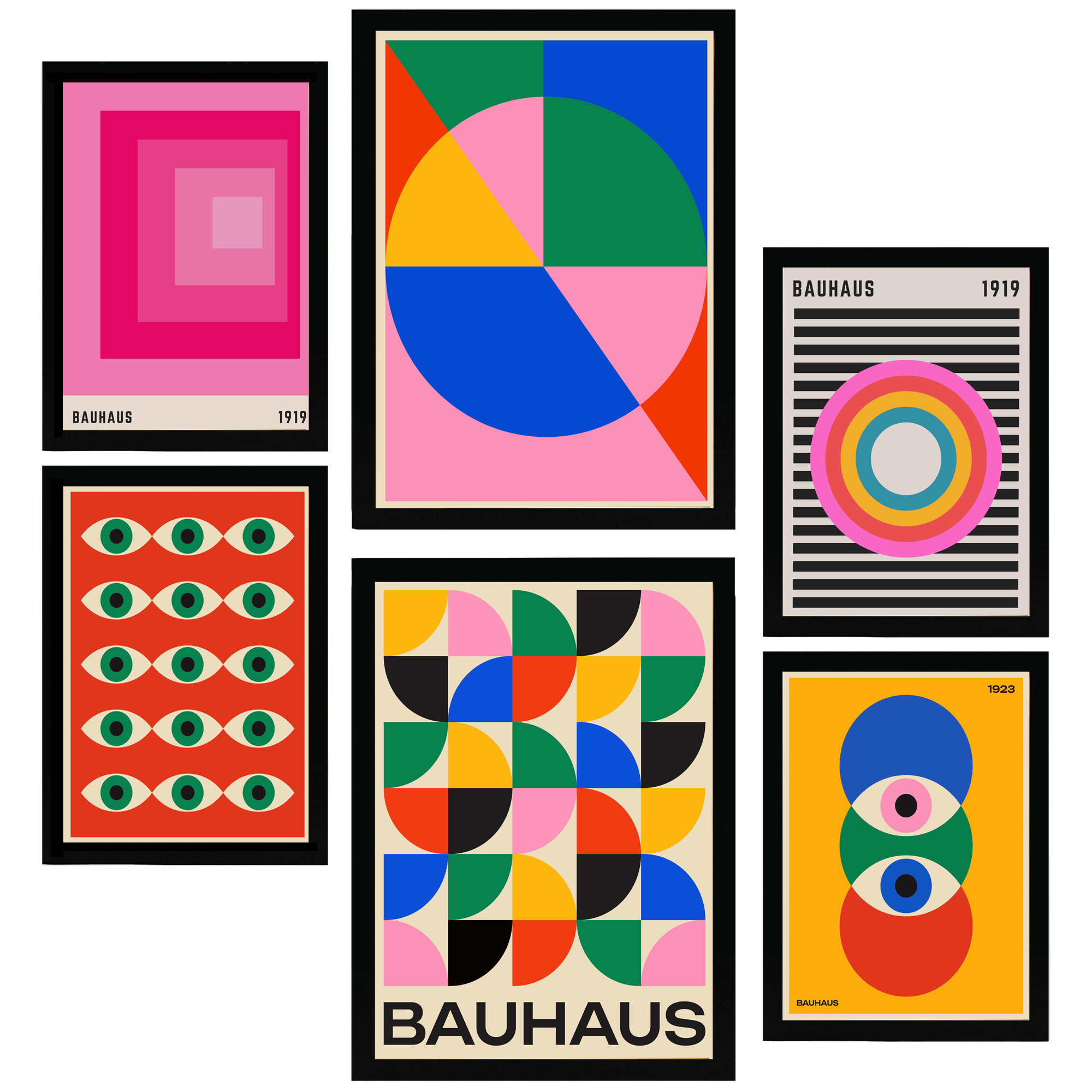 Nacnic set de 6 pósters formas geometricas bauhaus colores viibrantes marco negro