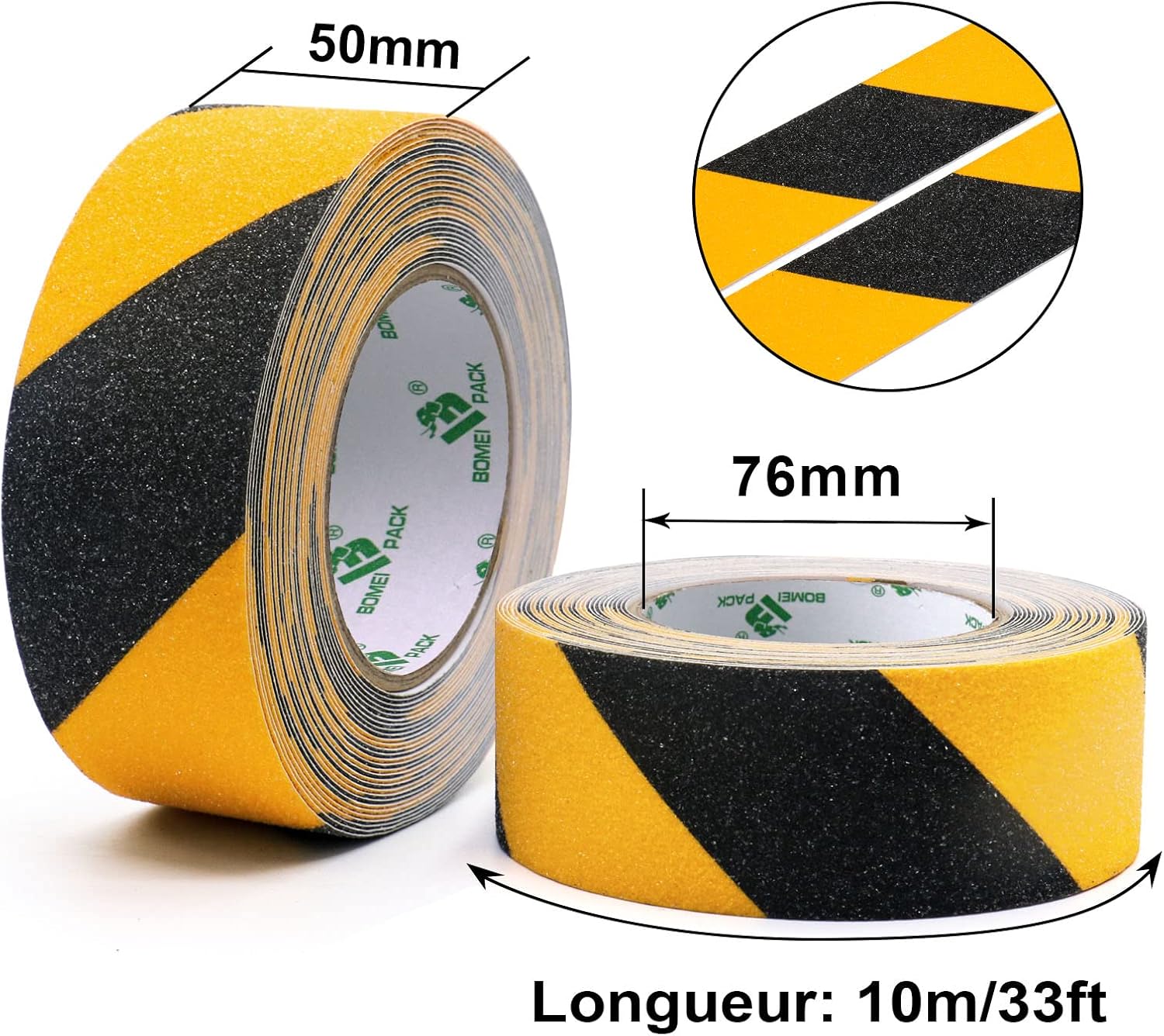 SeKi Ruban Adhésif Antidérapant Noir/jaune, 50 Mm X 10 M, Bande De Sécurité Antidérapante Pour Escaliers, Marches, Carreaux, Rampes, échelles Ou Revêtements De Sol ; Bande Antidérapante Autocollante