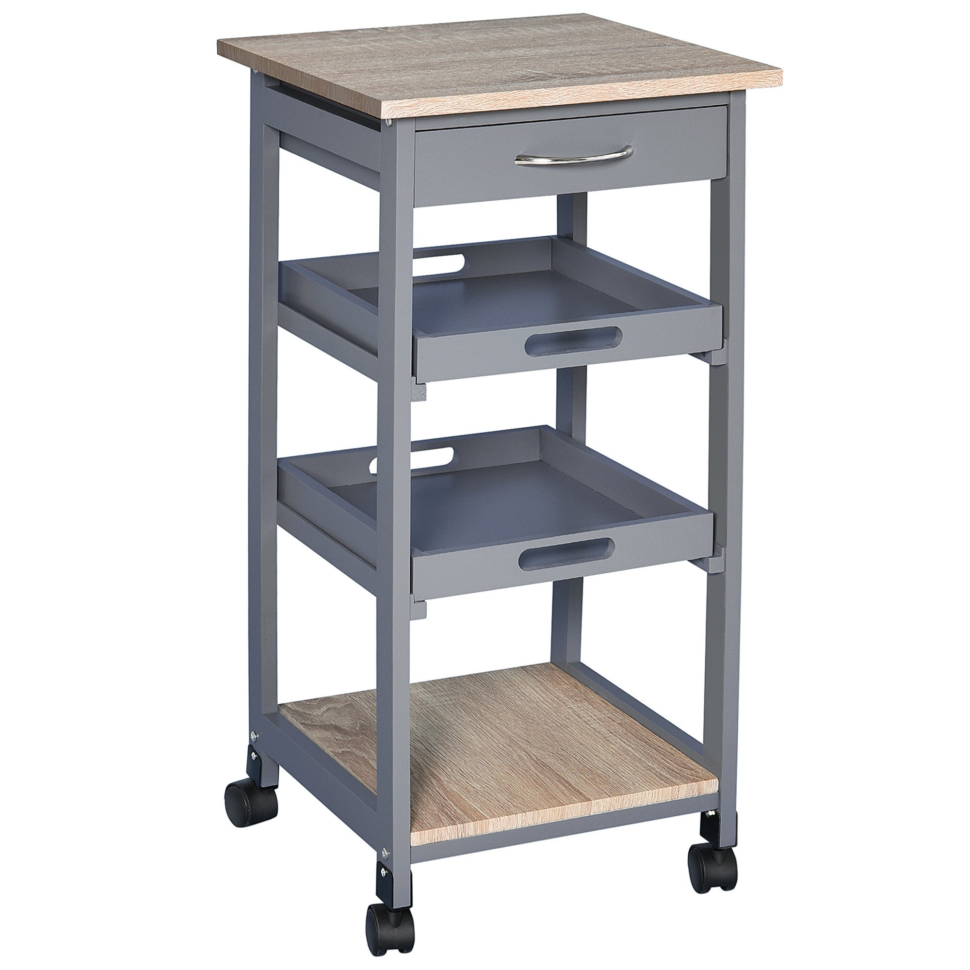 Carrello Da Cucina Linon Home Décor AMZN1130 | Bianco, In Legno E Acciaio Inox | Con Cassetto, Cestello E Portabottiglie | Ideale Per Piccoli Spazi
