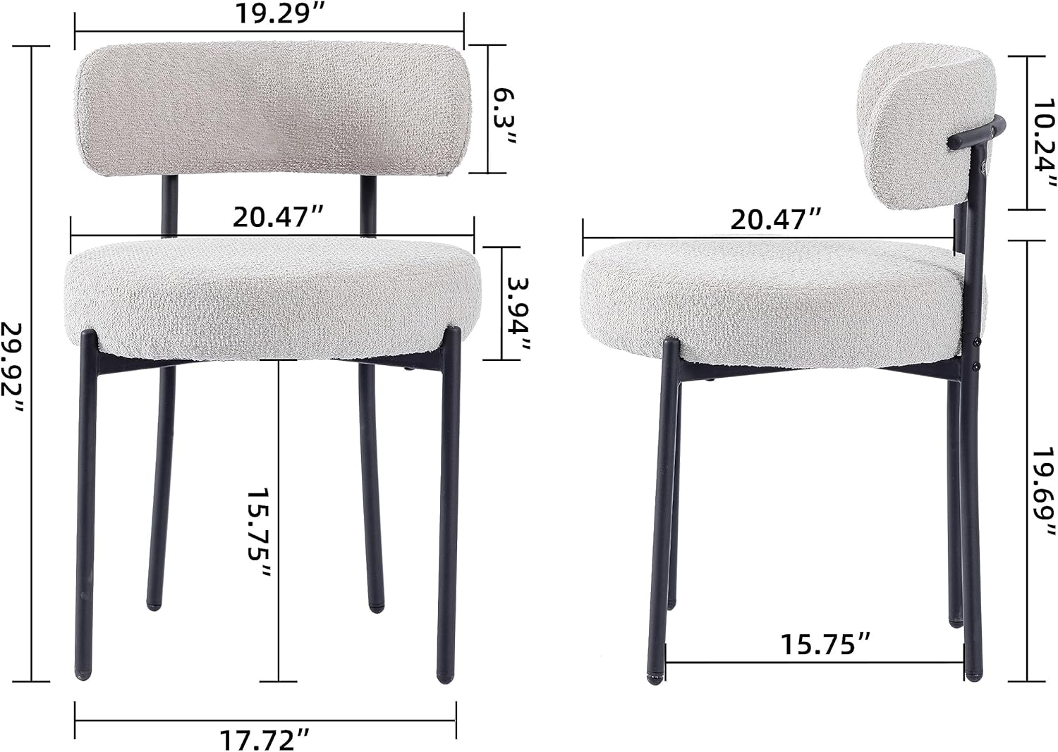 Set Di 2 Sedie Da Pranzo In Bouclé Bianco: Design Moderno Con Schienale Curvo E Gambe In Metallo - 2