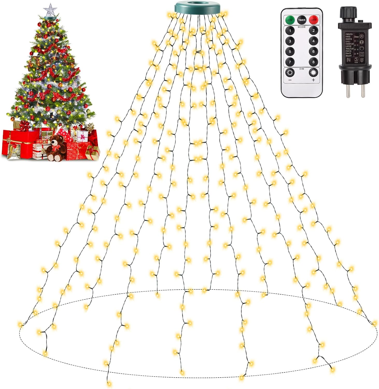 (Ciepła Biel) Lampki Choinkowe, 2,5 m x 12 Wodoodporne Lampki Choinkowe IP44, 300 LED 8 Trybów Lampek do Użytku Zewnętrznego