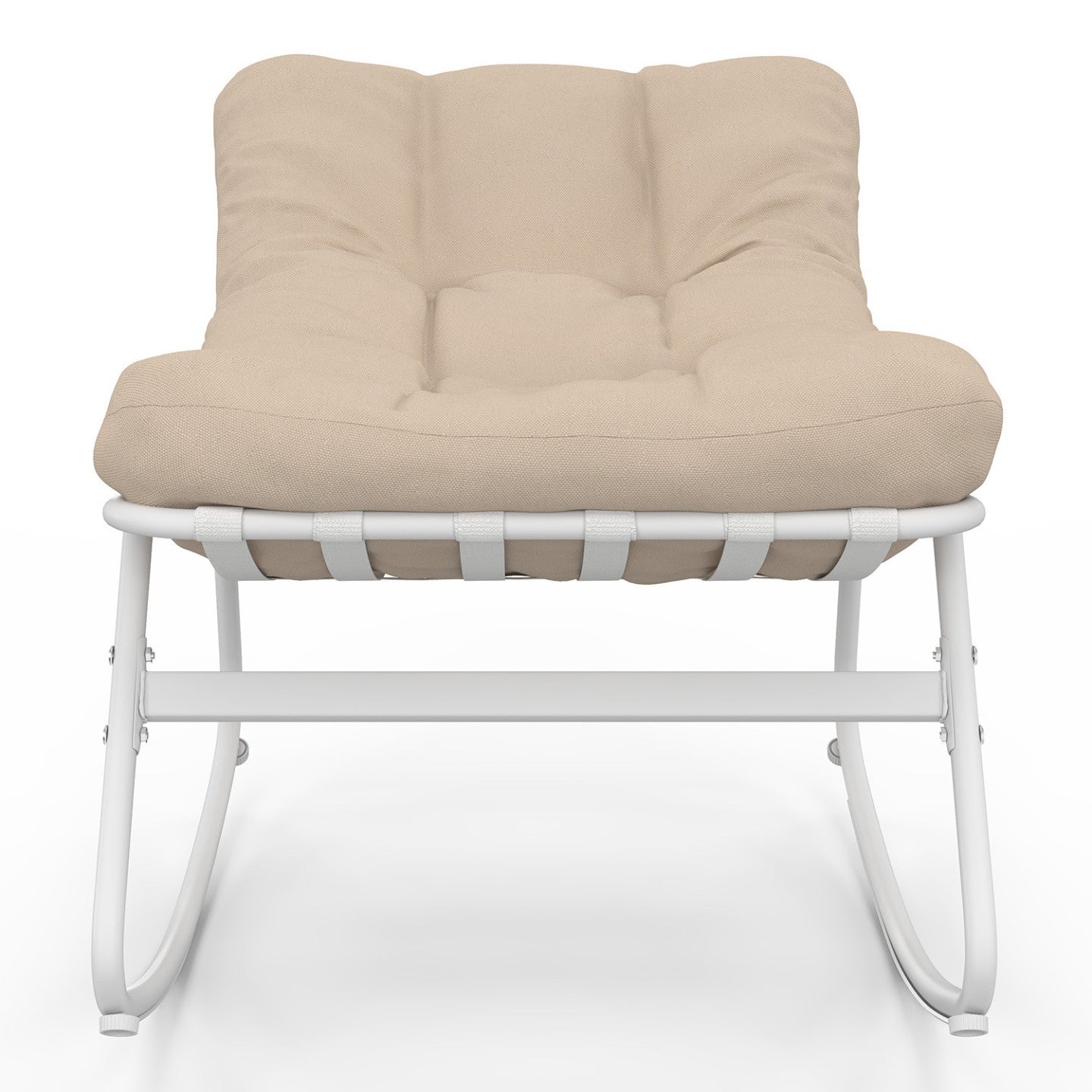 Lot de 2 fauteuils de jardin à bascule ARONA blanc coussin beige - 3