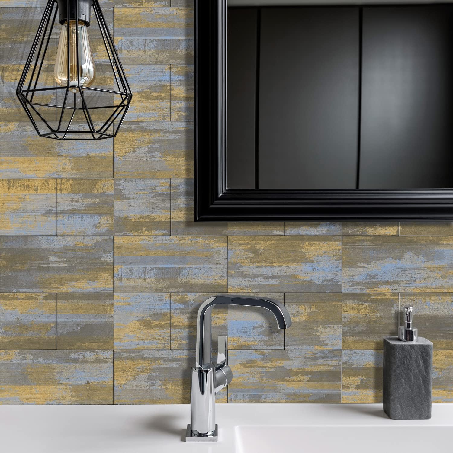 Rivestimento per Parete 3D Giallo Marmorizzato - 16 Pannelli Impermeabili, Anti-Umidità e Anti-Muffa per Cucina e Bagno - 6