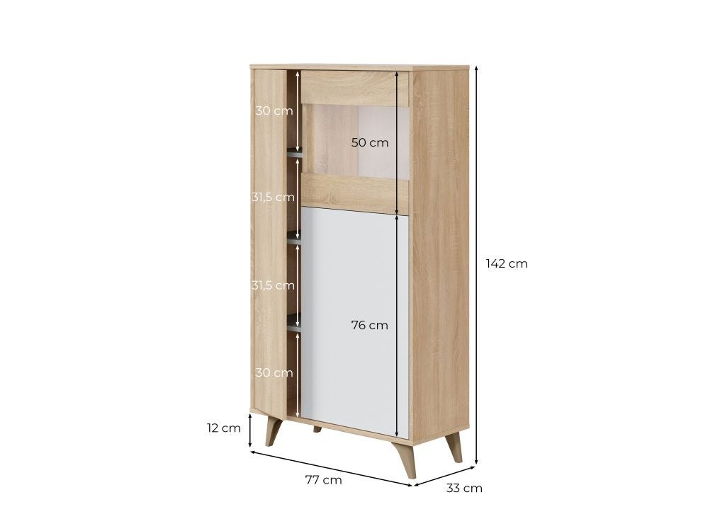 Vitrine LAURA 3 portes avec étagères L77 x H142cm - Blanc / Bois - 4