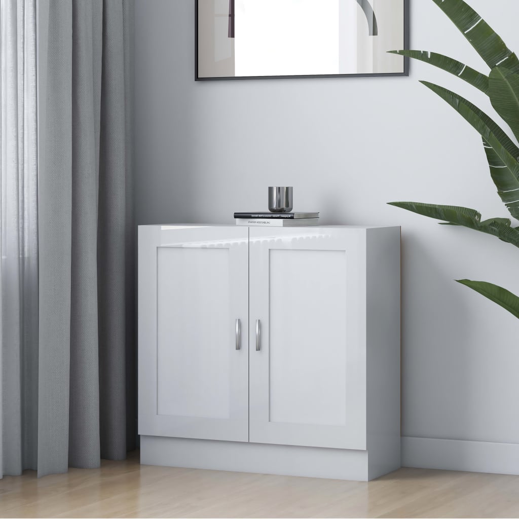 Armadietto Vetrina Bianco Lucido 82.5x30.5x150 Cm - Con 4 Ripiani E 2 Ante - Foto 2