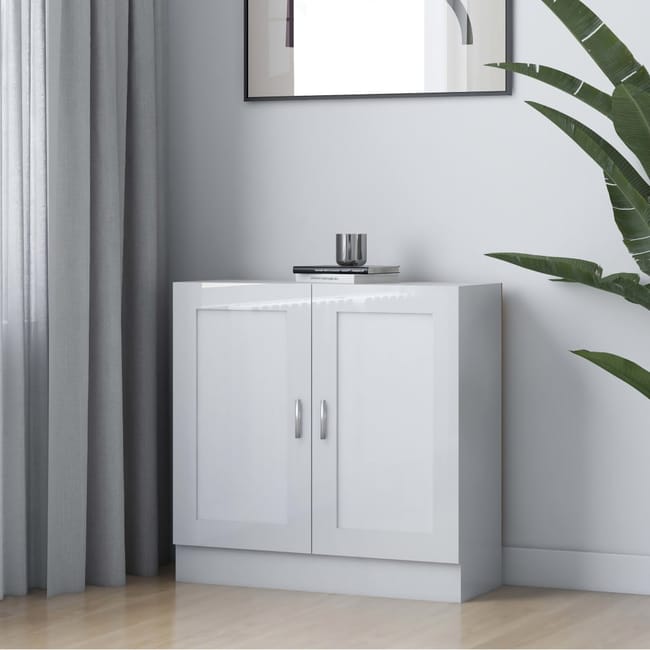 Armadietto Vetrina Bianco Lucido 82.5x30.5x150 Cm - Con 4 Ripiani E 2 Ante - Foto 2