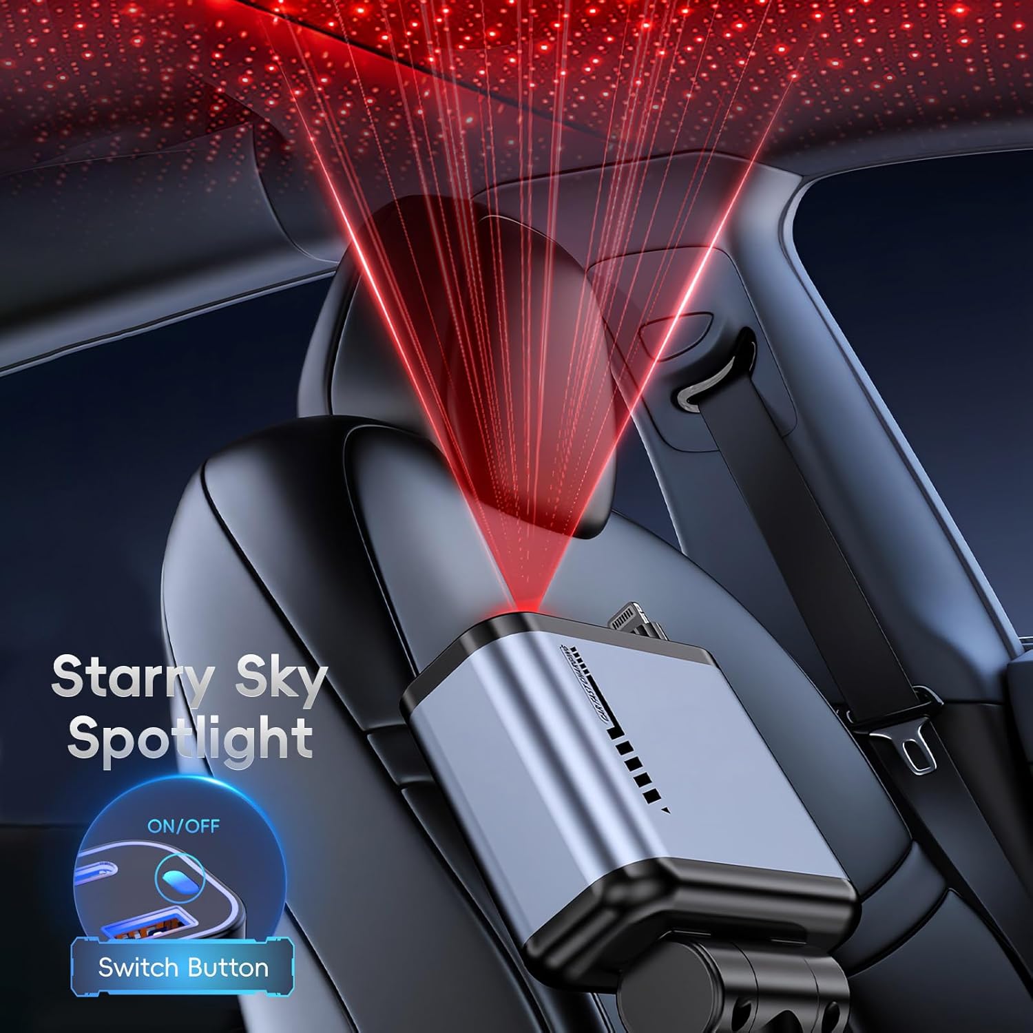 Allume-Cigare USB Chargeur Voiture 120W Avec Projecteur Ciel Étoilé - 30W PD, Câble Type-C Extensible 65cm
