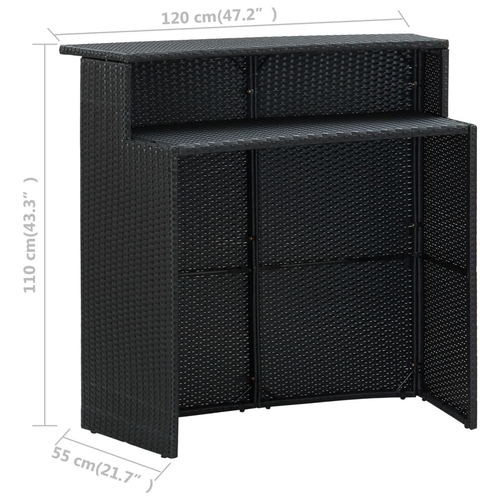 Ensemble de bar de jardin avec coussins 3 pcs Noir vidaXL - 3