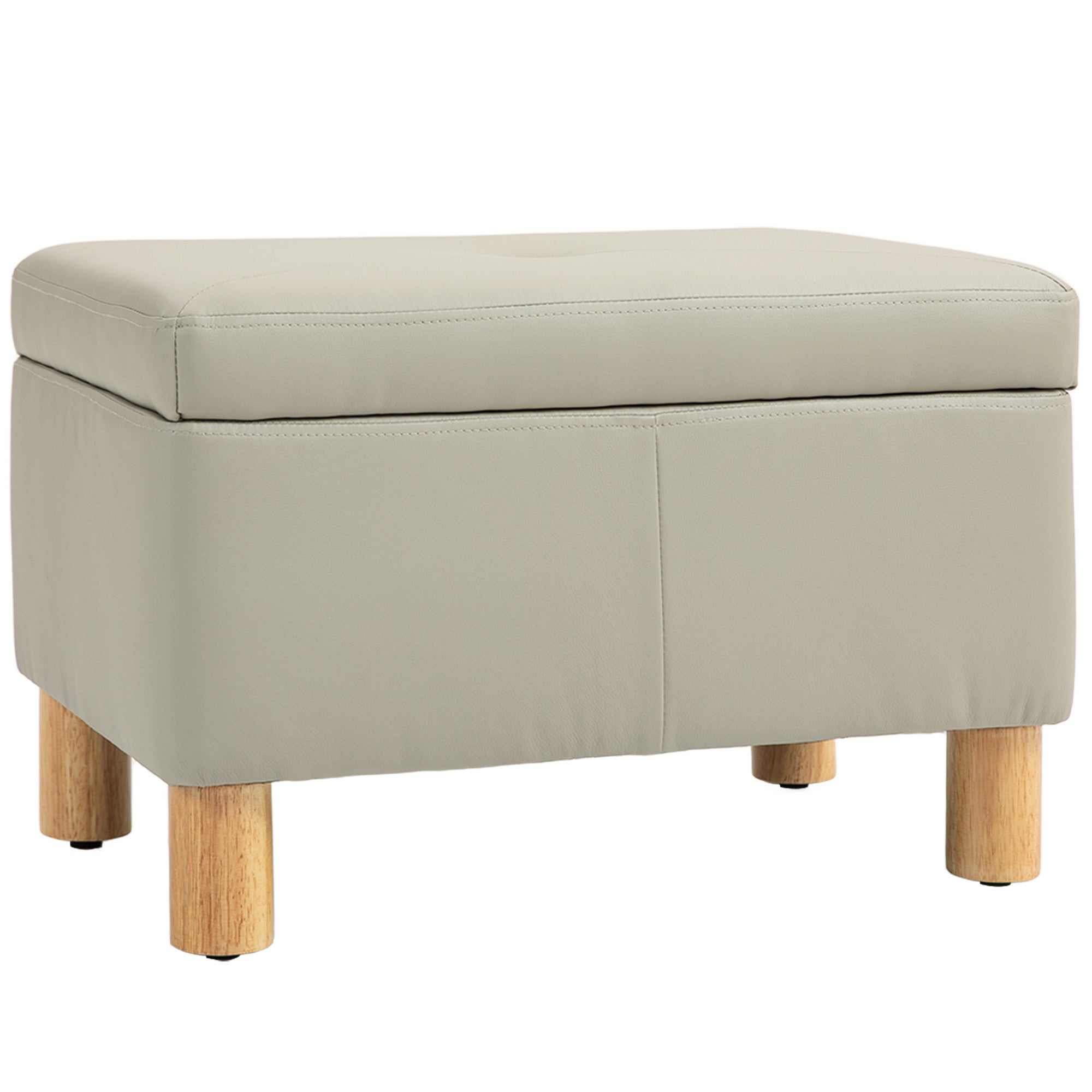 Taburete con almacenaje homcom pu, madera de caucho gris claro 60x38x40 cm