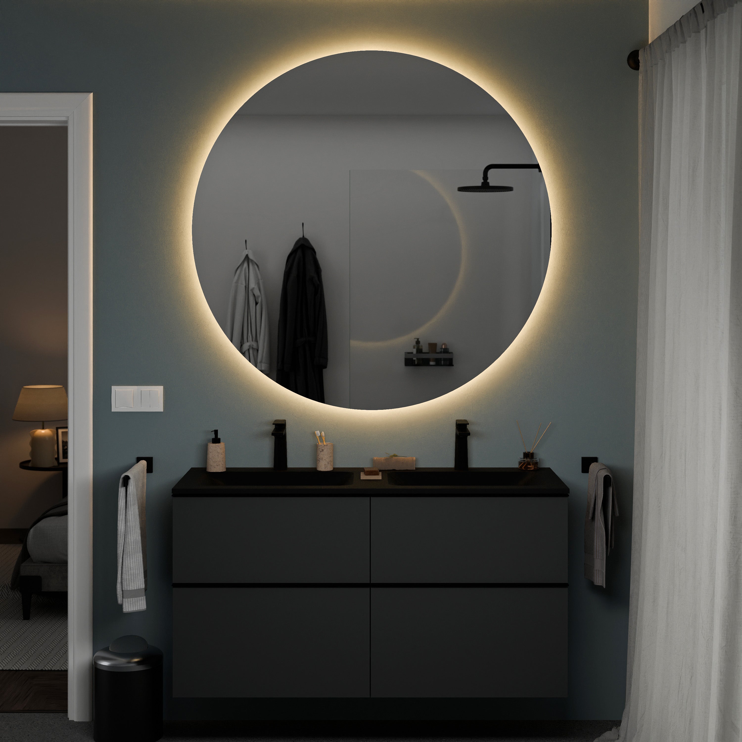 BERNSTEIN - Miroir rond de salle de bain avec éclairage LED ∅120cm, allumage capteur de mouvement, intensité lumière réglable - NEO - 3