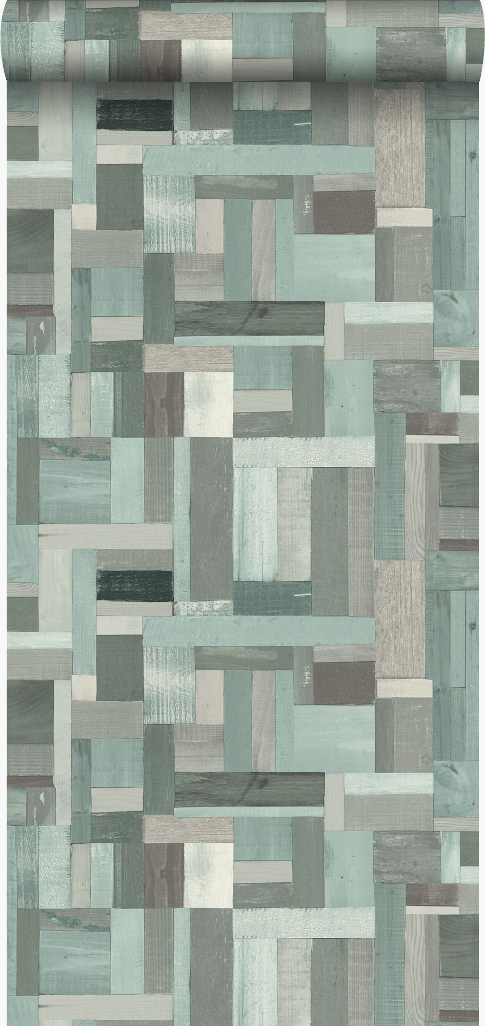 Papel pintado motivo de tablas de madera de desecho recuperada verde grisáceo - 53 cm x 10,05 m - origin wallcoverings