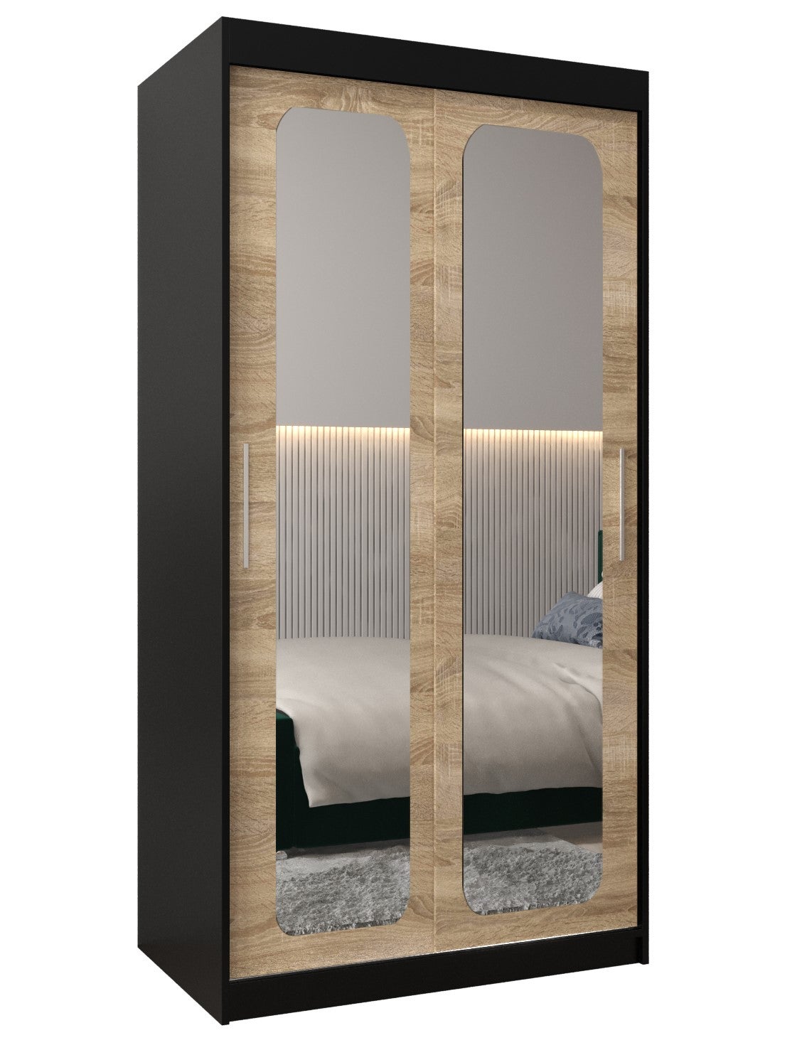Szafa przesuwna garderoba PROMO T3 100 x 62 x 200 cm Czarny + Sonoma - Abiks Meble