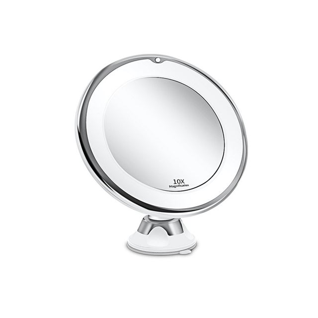 Miroir Grossissant 10x Lumineux LED avec Forte Ventouse, Batterie - Miroir Maquillage avec Lumière Natur Dimmable pour Les Salles de Bain(Blanc)