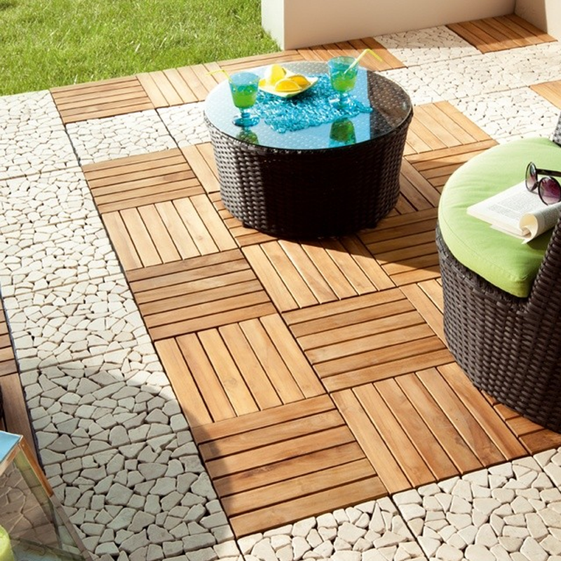 Dalle en bois teck naturel (lot de 4) - Miel 30 x 30 cm - 5