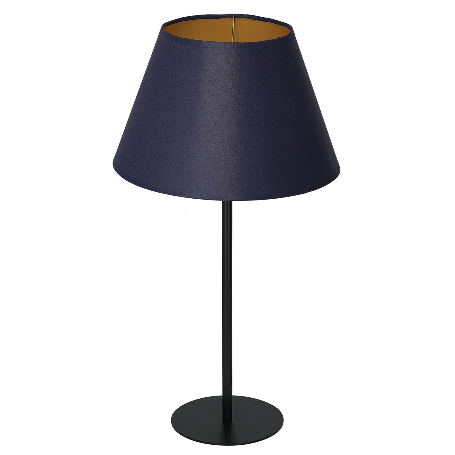 Lampa stołowa czarna 56 cm stożkowy granatowy abażur ze złotym wnętrzem Arden 1xE27 15W Luminex