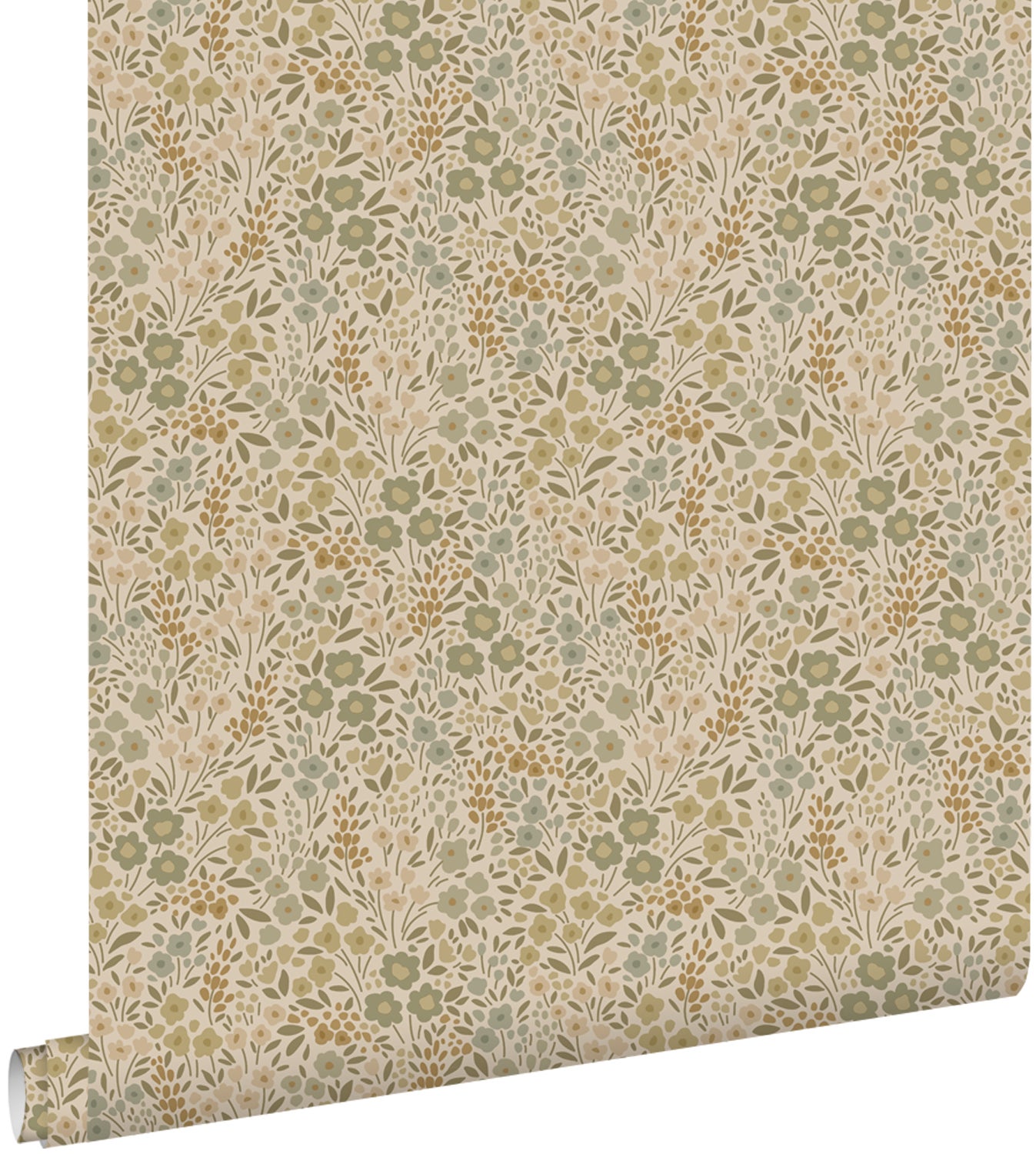 Papel pintado flores verde oliva agrisado - 50 x 900 cm - estahome