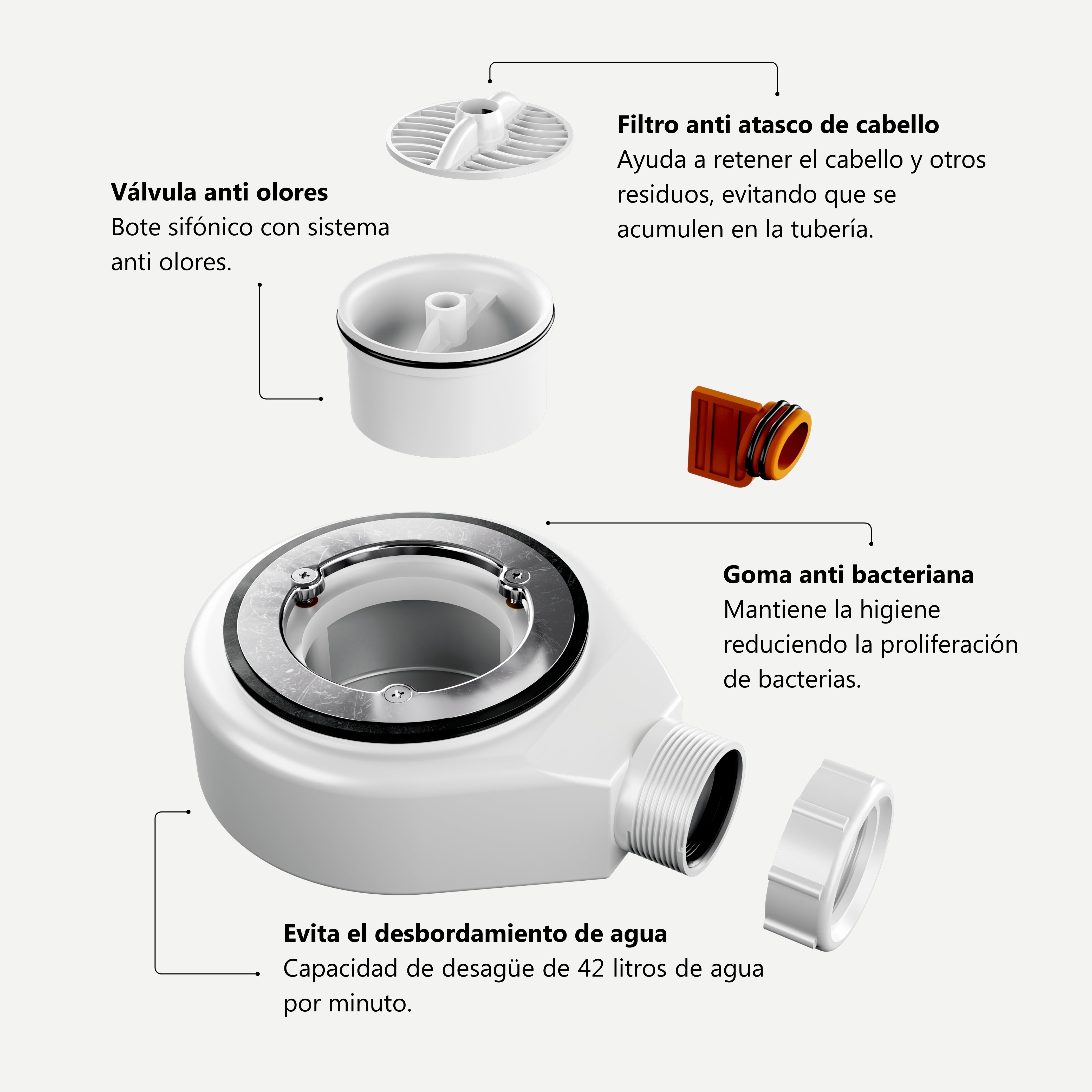 BELLOBATH - Base de duche de resina antiderrapante - Textura de ardósia suave - Inclui válvula de escoamento e grelha - Branco - 75 X 160cm - 8