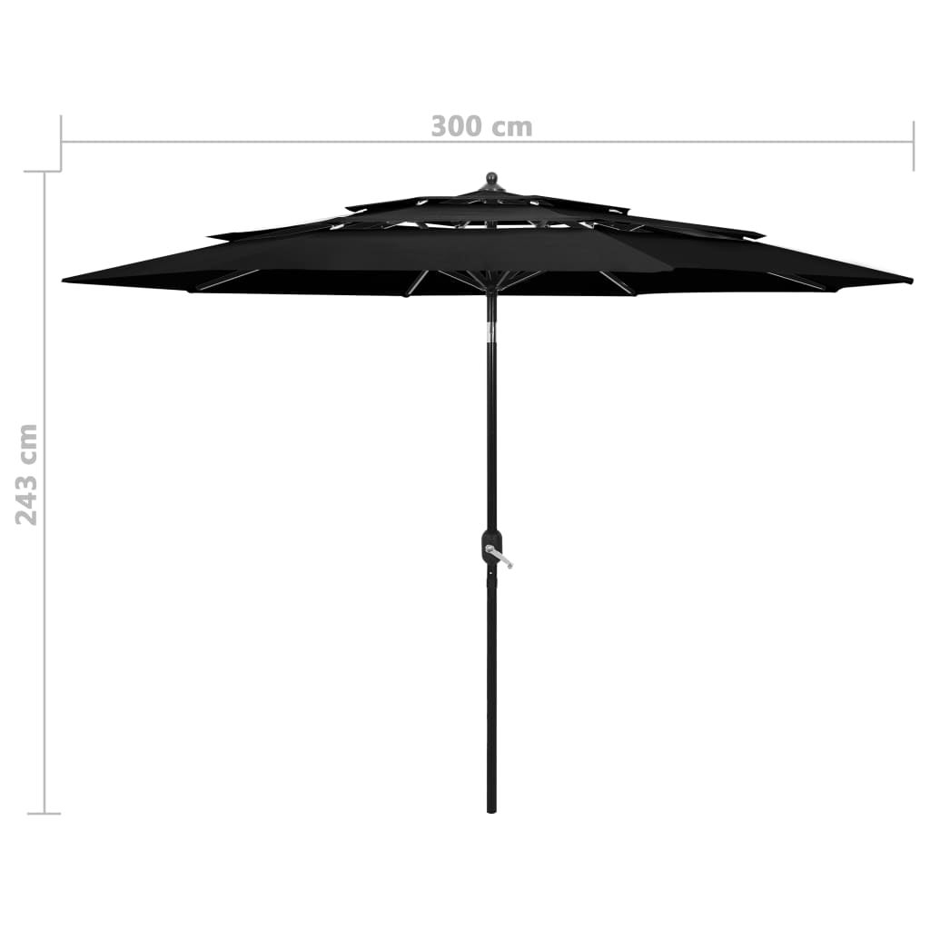 Parasol à 3 niveaux avec mat en aluminium Noir 3 m - 5