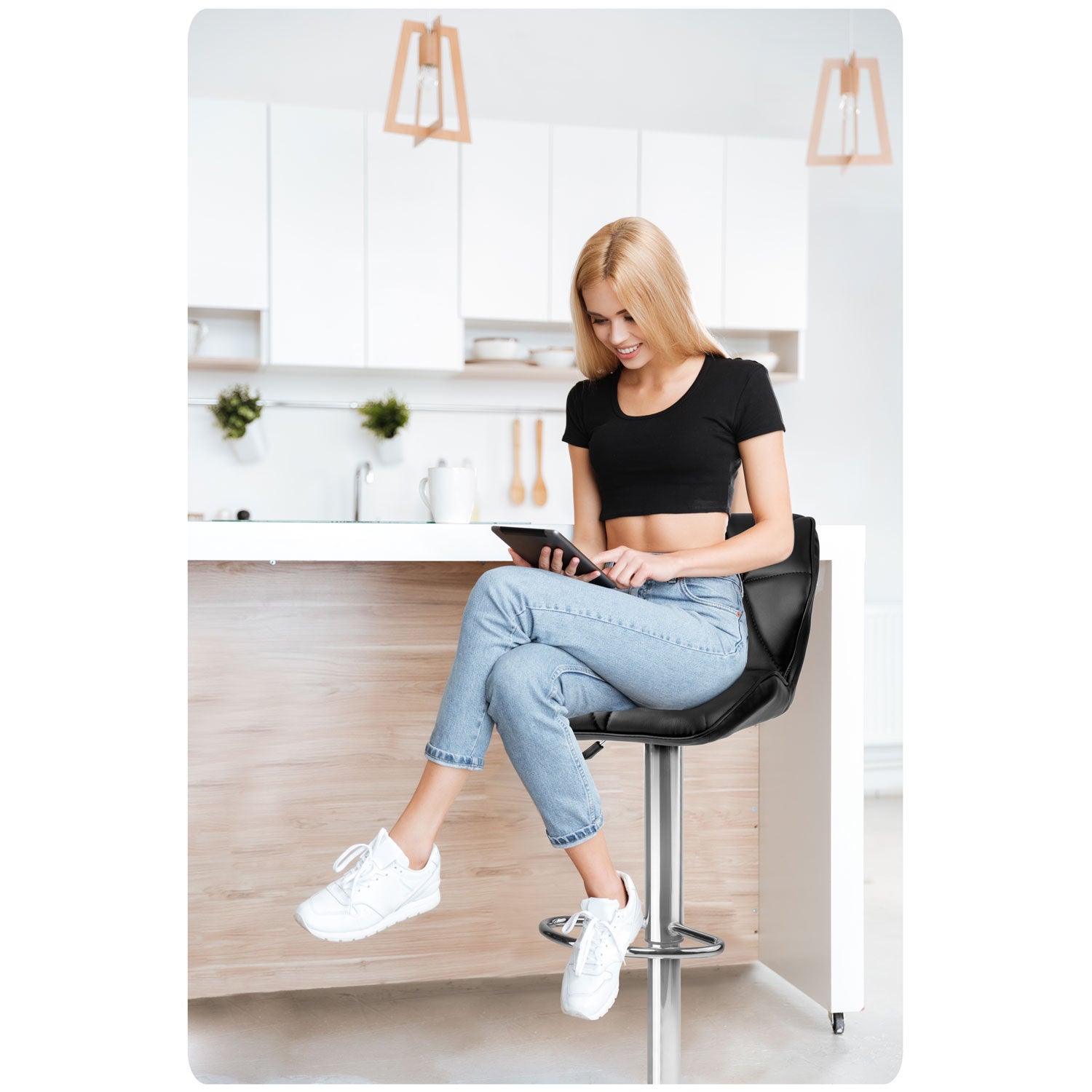 Hoker krzesło barowe obrotowe regulowane czarne – 2 sztuki Sofotel - 5