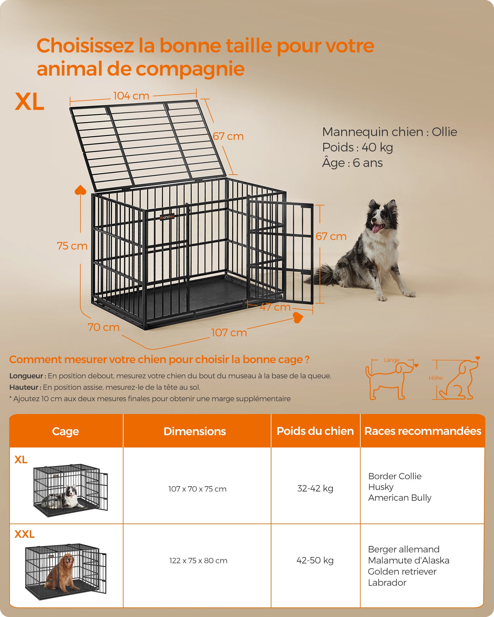 Cage pour Chien Ultra-résistante, 107 x 70 x 75 cm, pour Chiens Moyens et Grands, Noir - 5