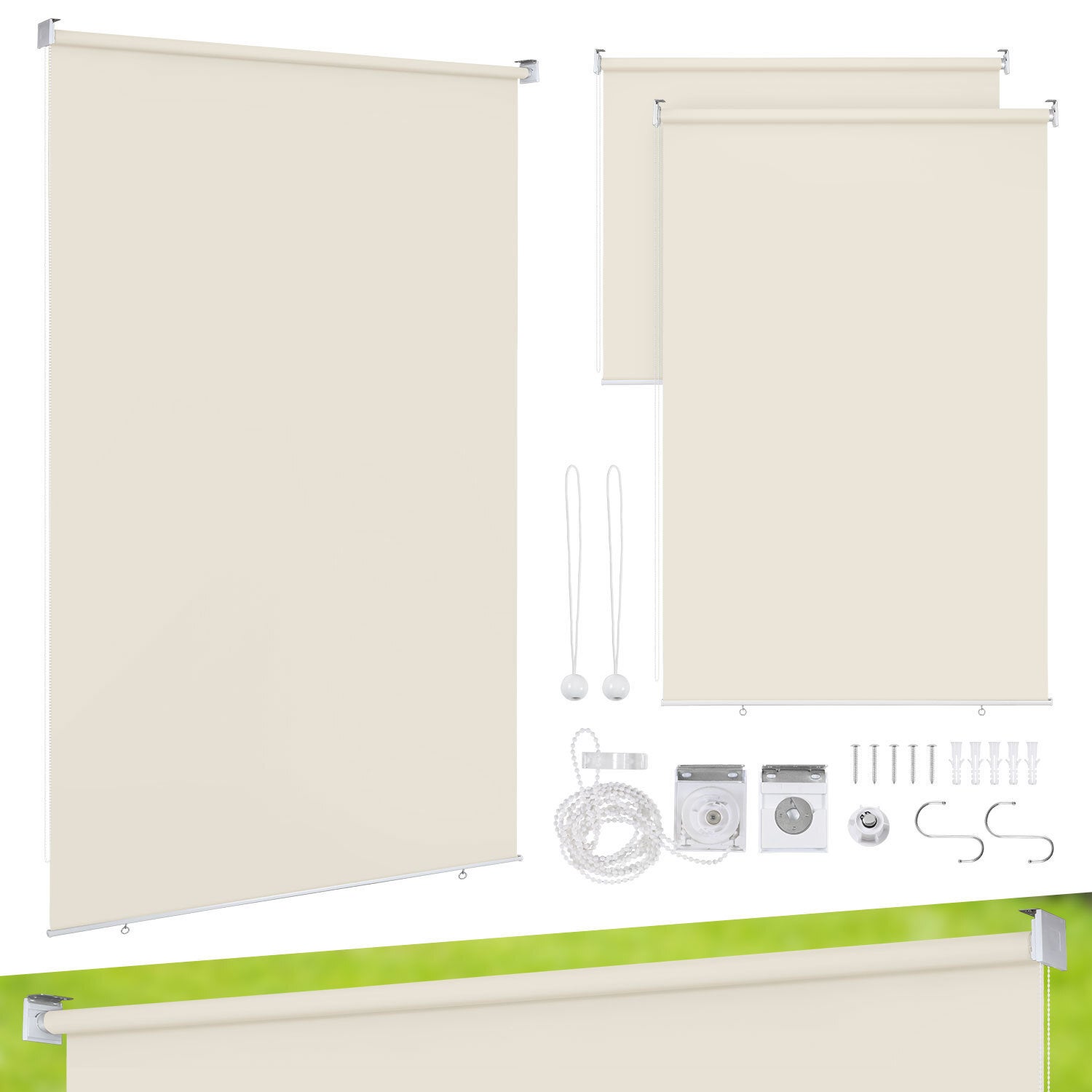Zestaw 2 Rolety Pionowe 180x140 cm na Balkon Brise Vista Tela Wodoodporna Ociemniająca 80% Beżowy Fixation