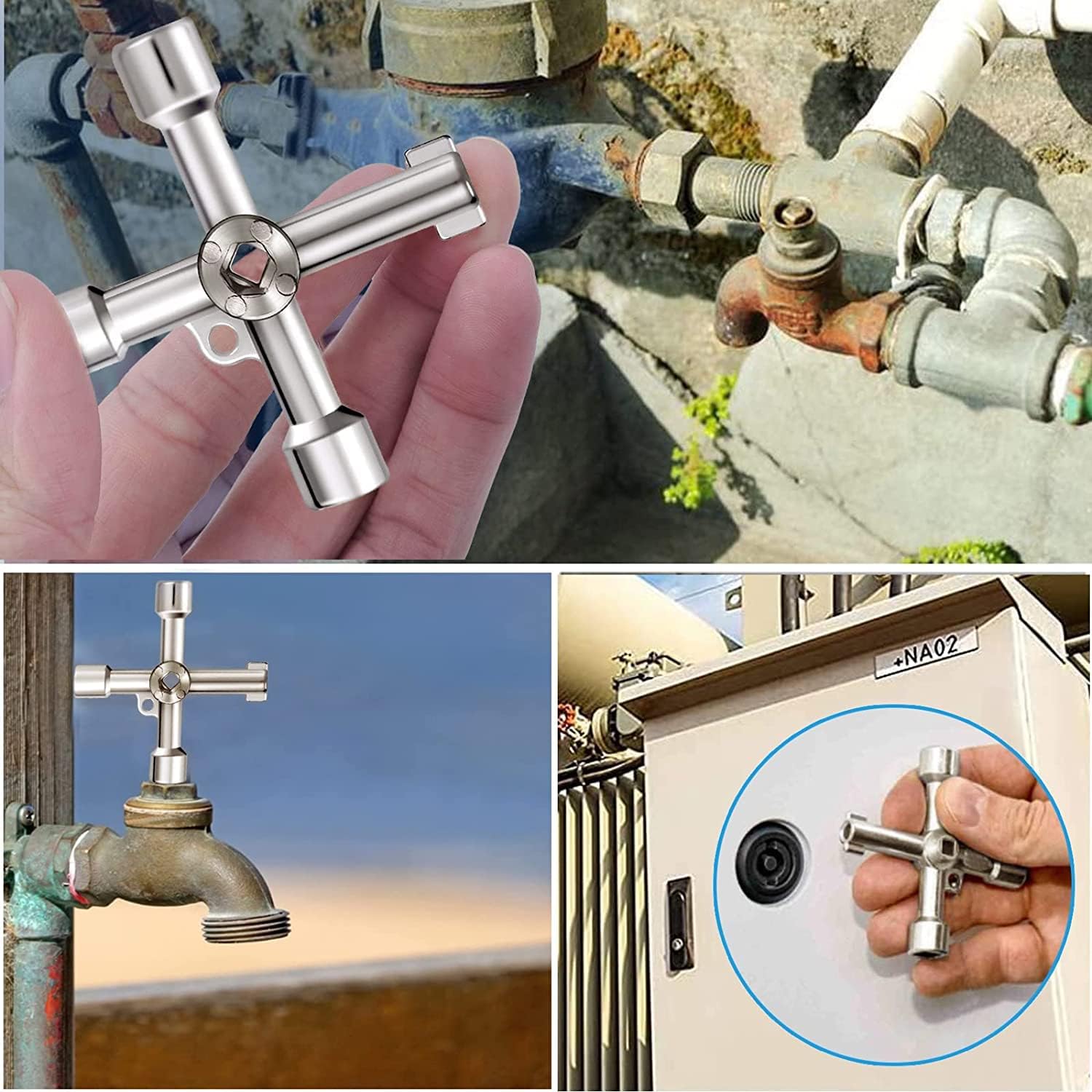 2 Chiavi Universali A 4 Vie Multifunzione – In Lega Di Zinco Per Contatori Acqua, Gas E Luce – Per Armadietti E Valvole