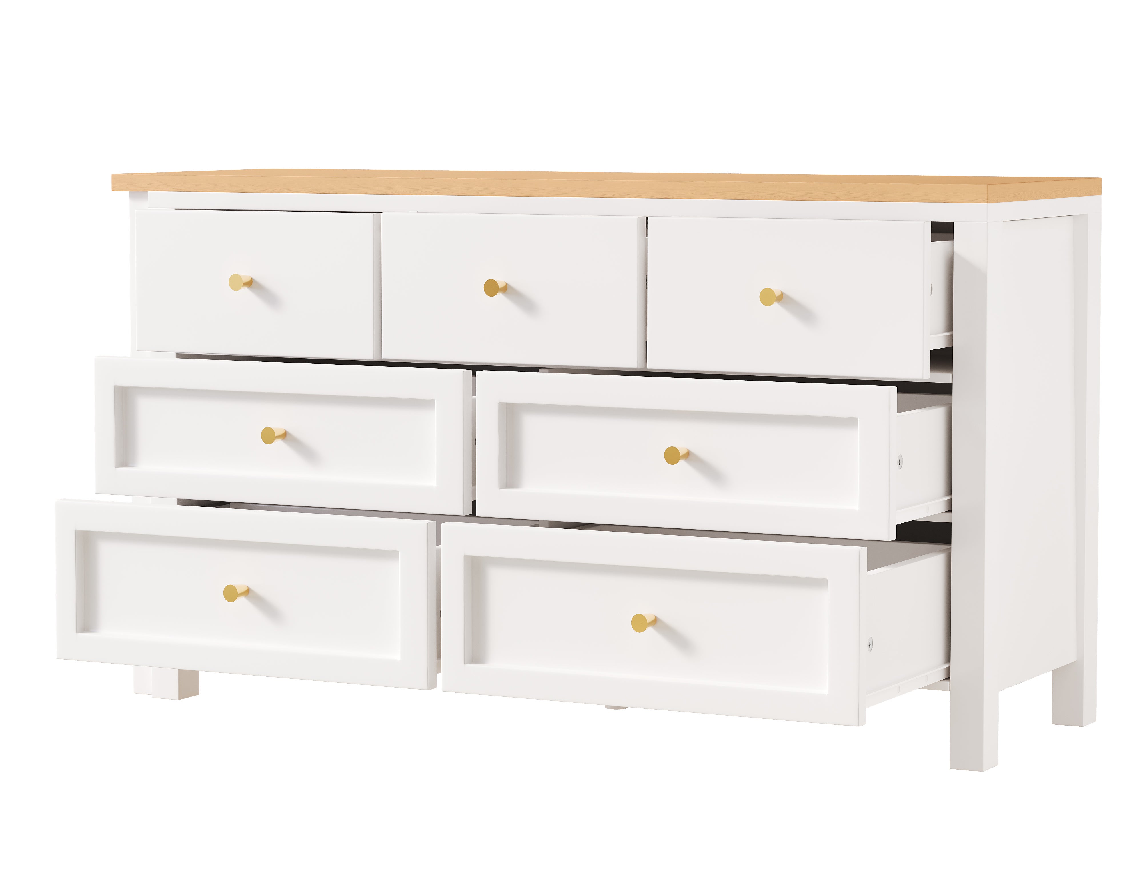 Bureau d'angle avec 7 tiroirs et plateau pivotant, coiffeuse - 120 x 40 x 70 cm - Panneau de particules - Blanc et chêne - 9