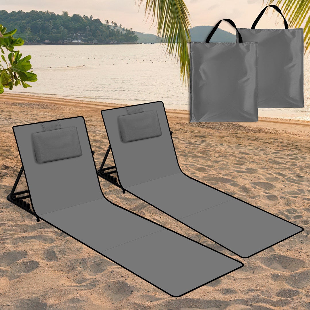 Zestaw 2 mat plażowych z odchylanym oparciem 158 x 55 cm Szary