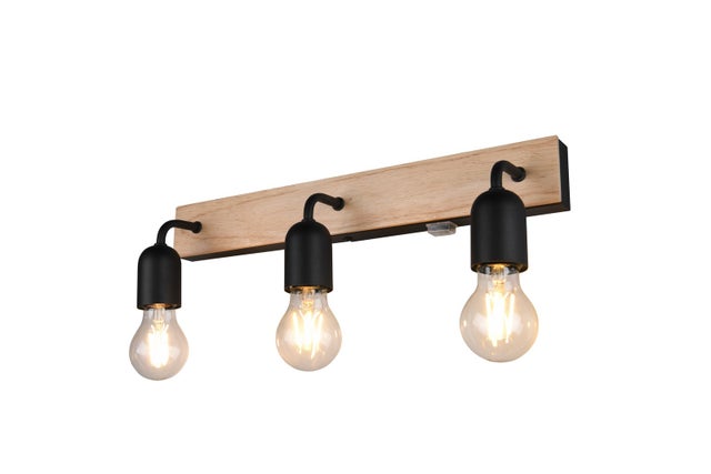 Kinkiet ścienny Arturo jasne drewno-czarny 3xE27x10W nad lustro z włącznikiem wym: 12 x 45 x 11 cm metal IP44 Trio