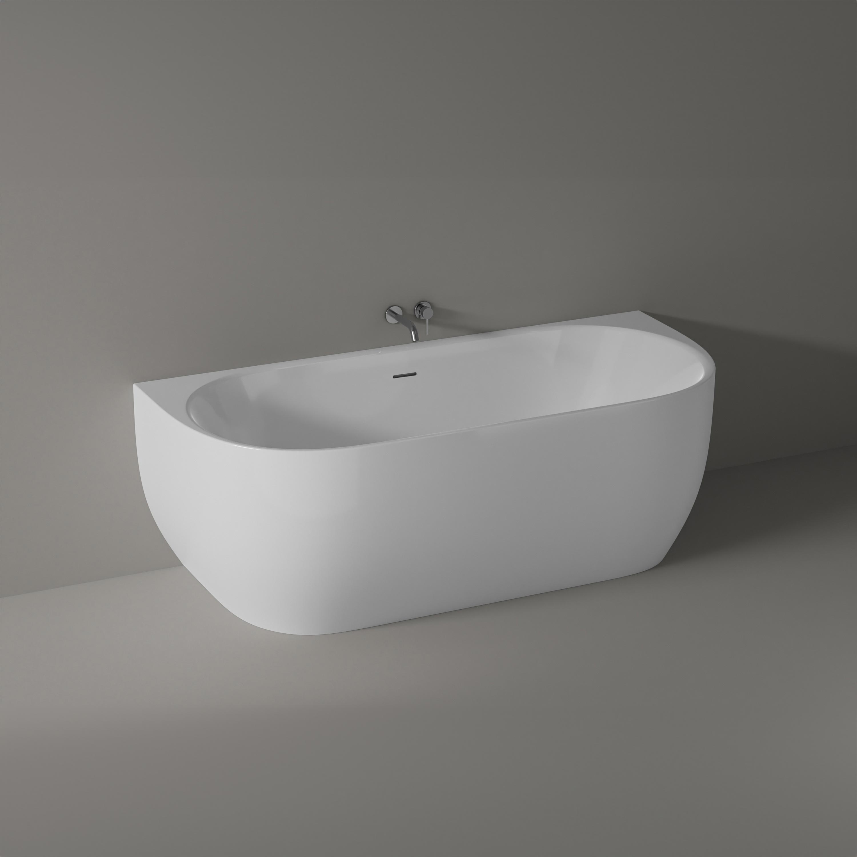 BERNSTEIN - Baignoire semi-îlot murale Acrylique Moderne pour Salle de Bain avec Bonde et trop plein - Blanc Brillant - 170x75x60cm - LENA - 2