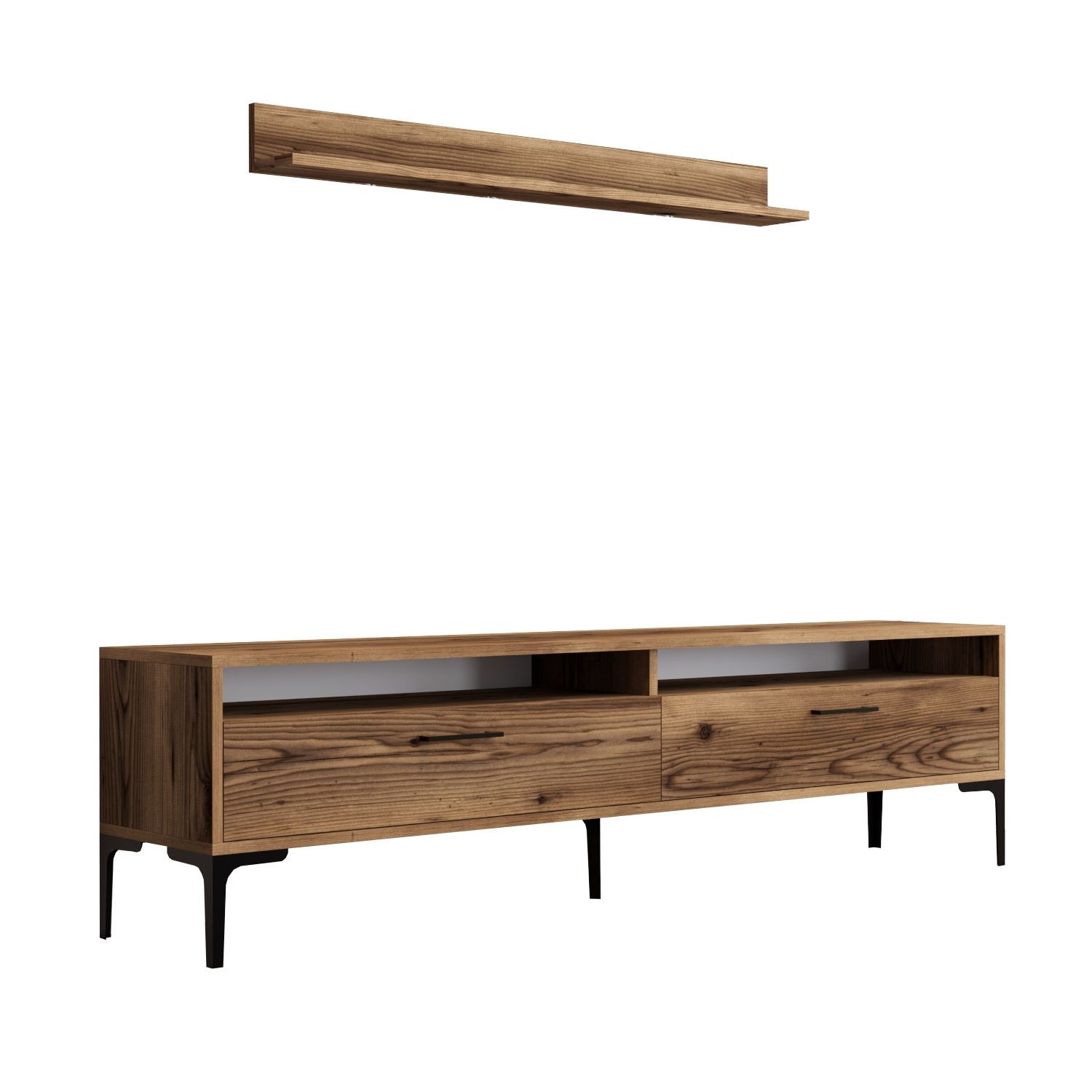 Ensemble de meubles TV mural complet - DIOCHE - Blanc brillant - Bois d