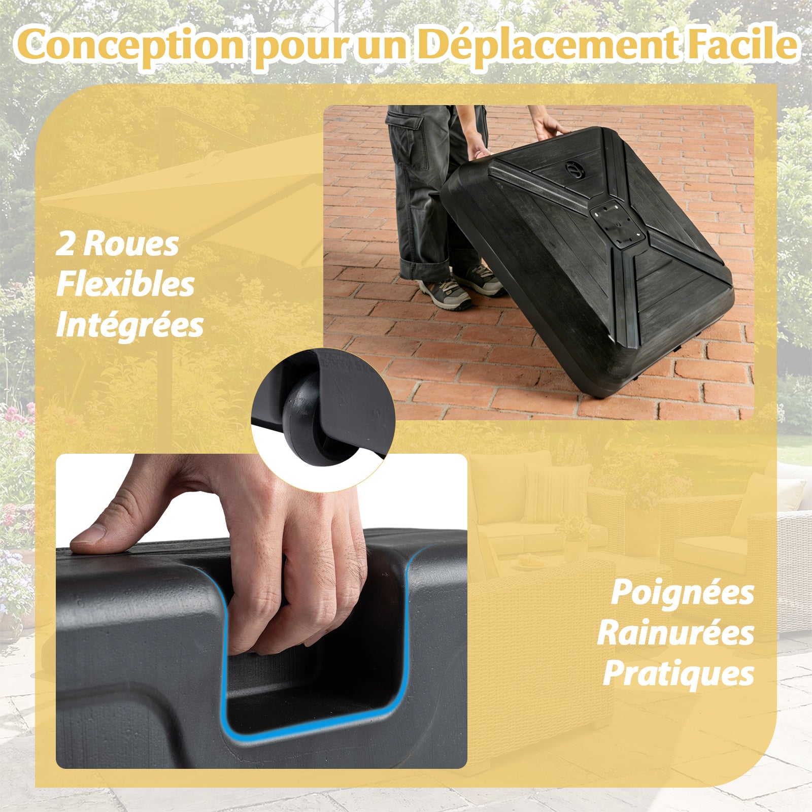 Base de Parasol Déportée Cantilever avec Roulettes, Support Poids pour Parasol avec Barre Transversale en Métal, HDPE, Noir - 8