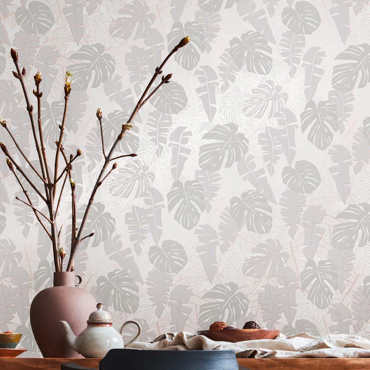 Tapeta palmy szarym,brązuIszarym - 53 cm x 10.05 m - LIVINGWALLS