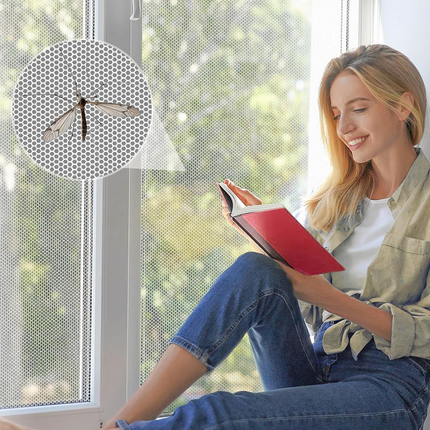 Protection de fenêtre pour chat avec bandes adhésives, sans danger pour les chats empêche les insectes d'entrer, parfaite pour les balcons et les cha - 8