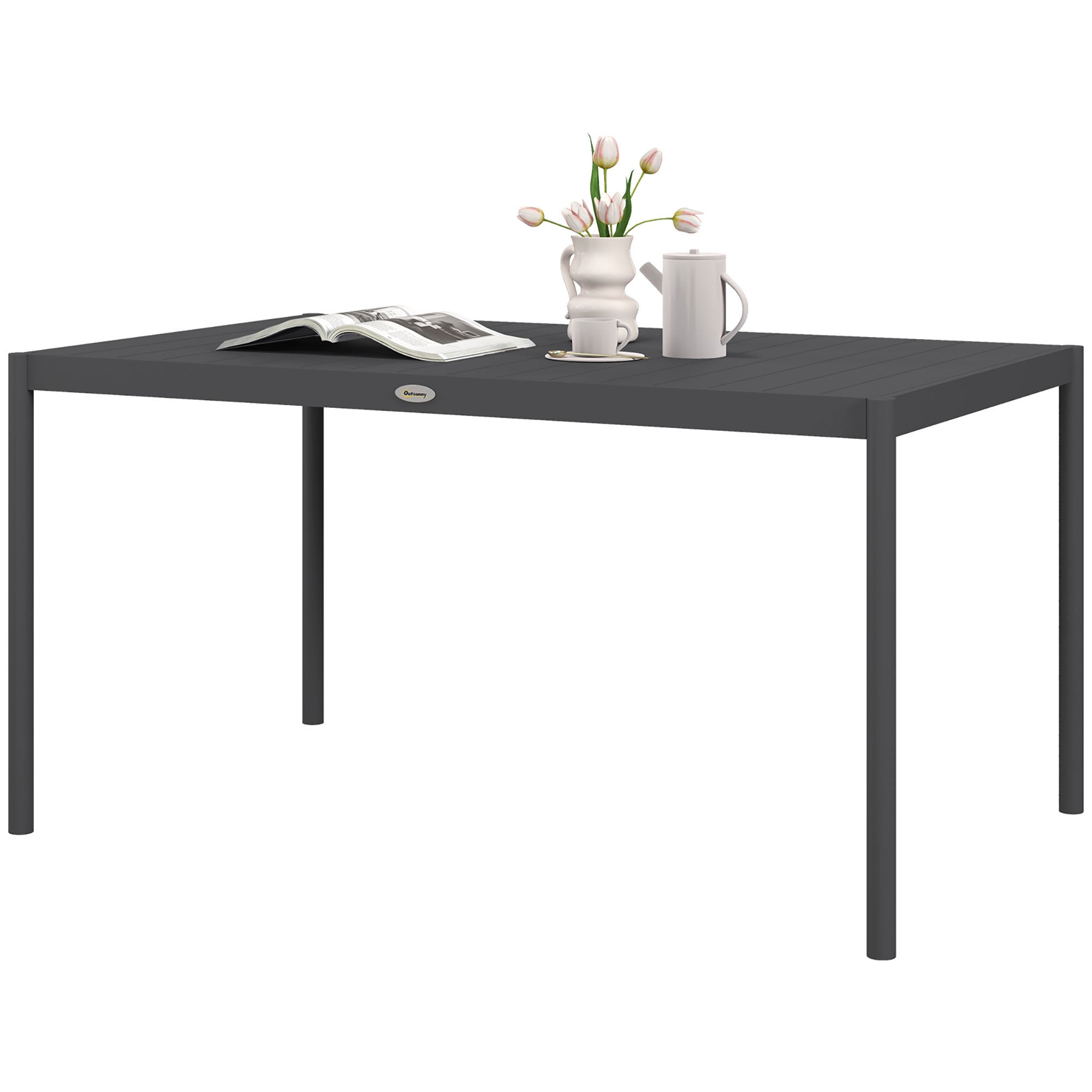 Table de jardin rectangulaire pour 6 personnes en aluminium plateau à lattes dim. 145L x 90l x 74H cm gris - 2