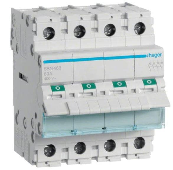 Hager - Interrupteur modulaire 4 pôles 63A - SBN463
