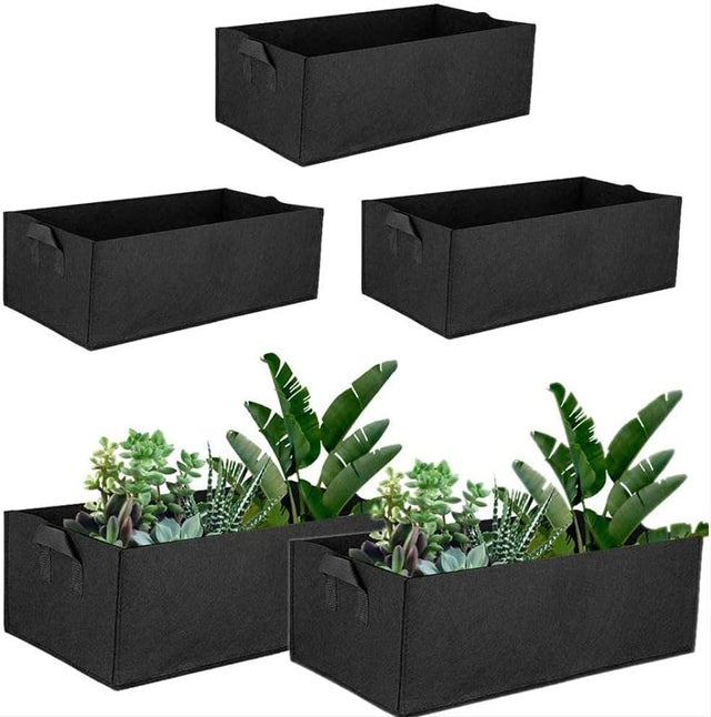 （5 Pack） Rectangular Garden Grow Sac Sacs Tissu avec Poignées Extérieur Jardin Intérieur Pot De Croissance pour Fleurs Légumes Tomates Pommes De Terr