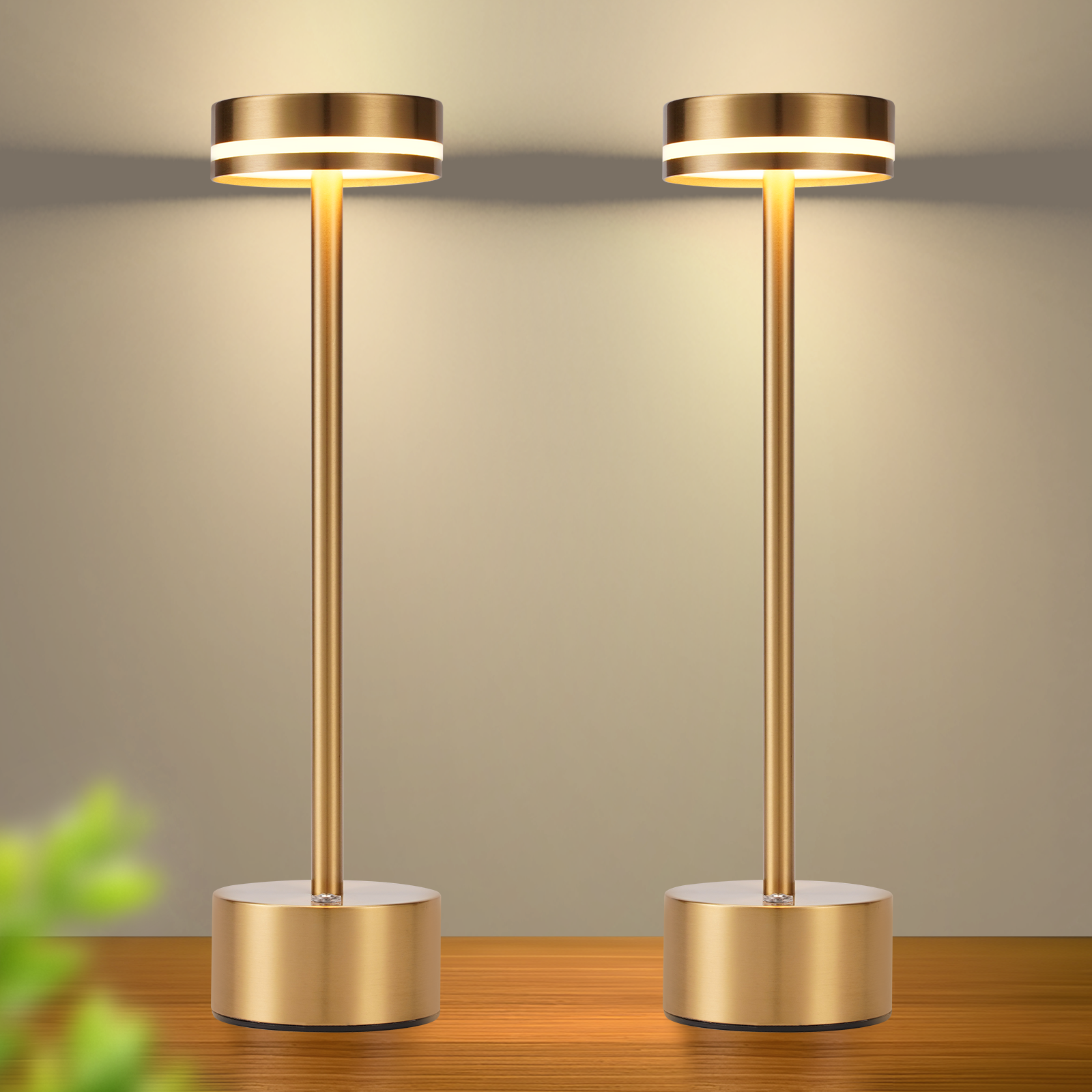 ZMH Złota lampka stołowa i nocna LED – sterowanie dotykowe, ściemnialna, USB-C, wysokość 31,5 cm – zestaw 2 szt.