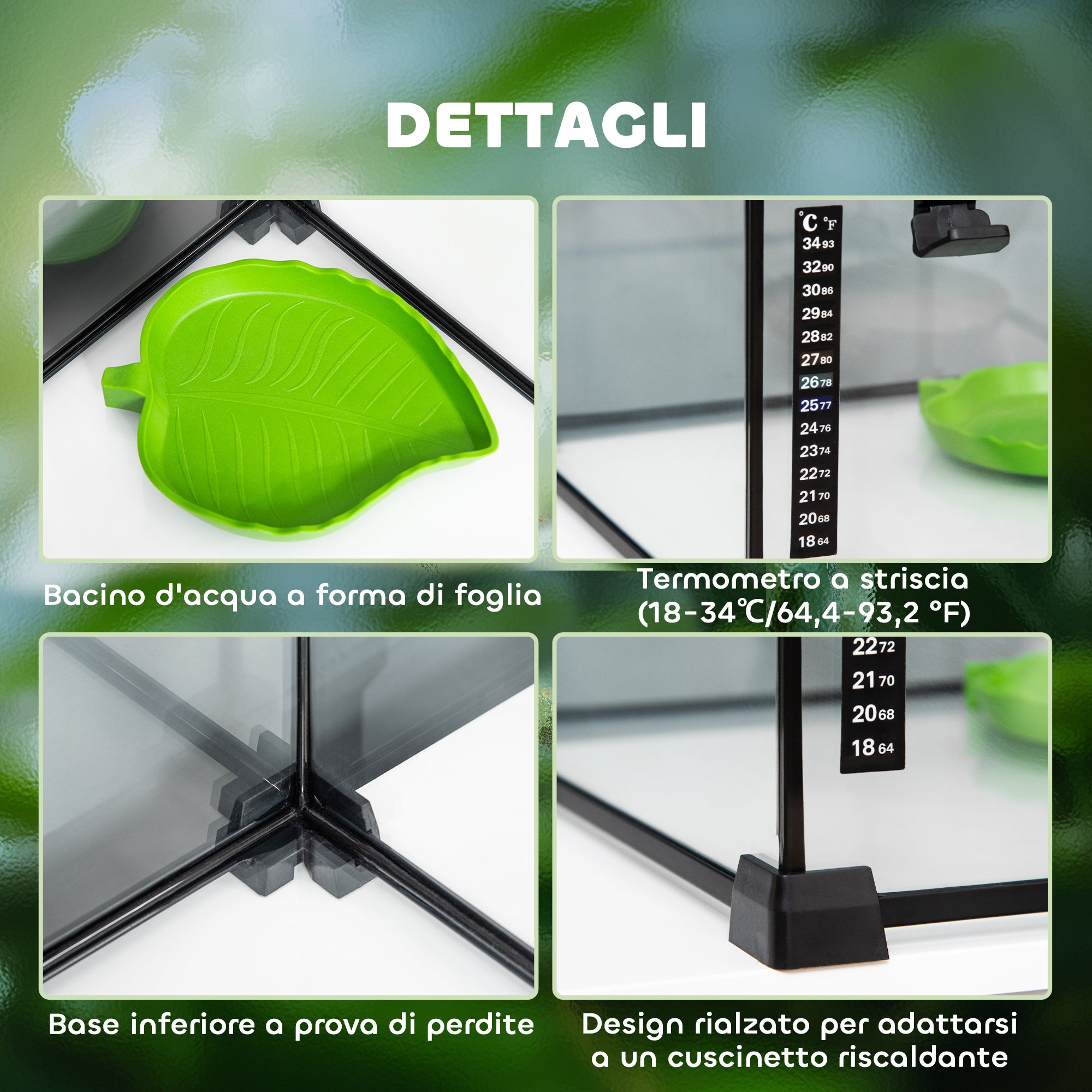 PawHut Terrario per Rettili Rialzato con Serratura e Termometro, in Vetro e Rete Metallica, 50x30x25 cm, Nero - 6