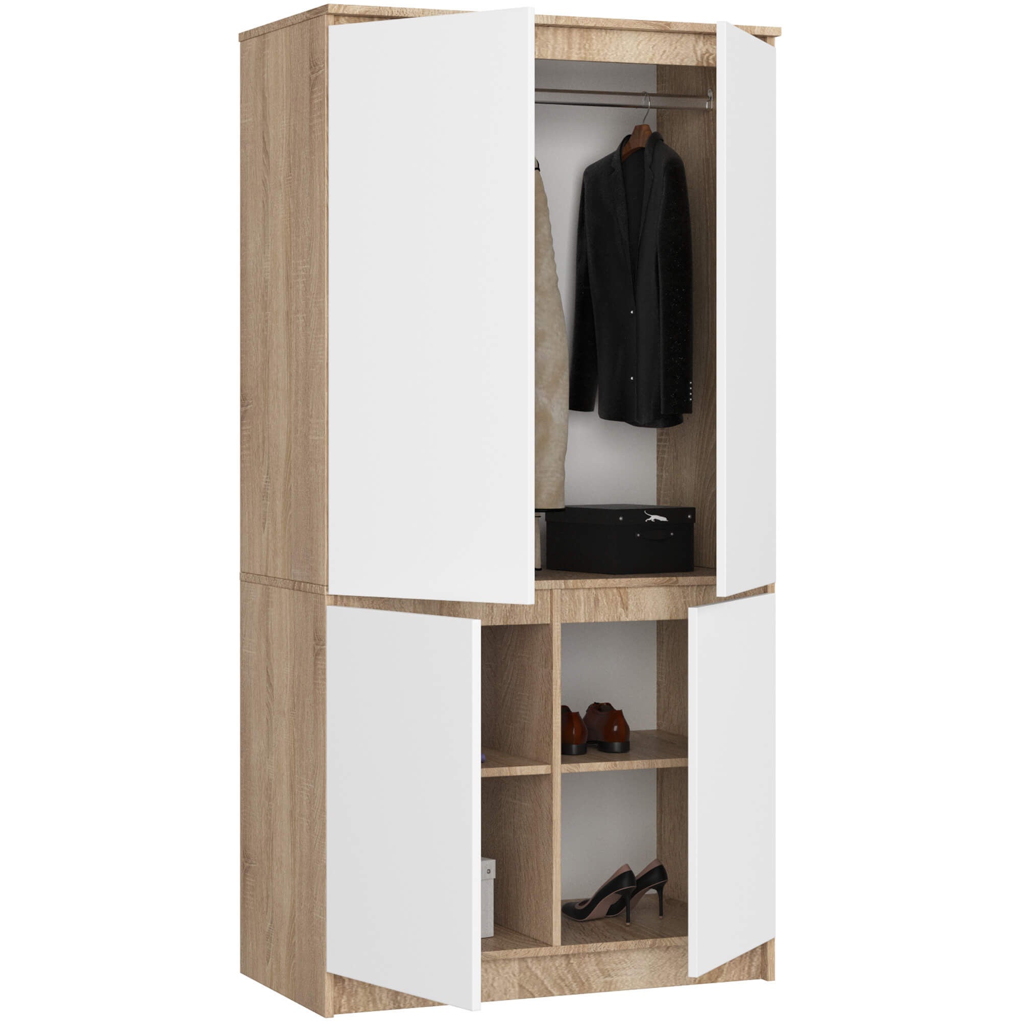 Armoire AKORD S90 Chêne Sonoma 90 cm 4 portes façade Blanche 4 étagères 90x51x180 cm - 2