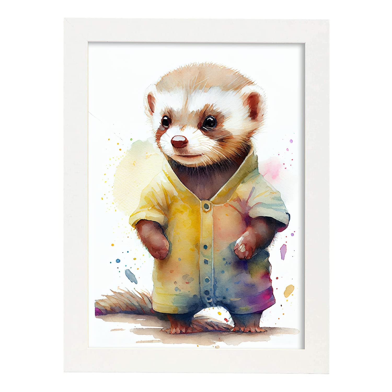 Nacnic poster de hurón en estilo acuarela ilustraciones infantiles a todo color de animalitos bebé sobre fondo blanco a3 marcos blanco