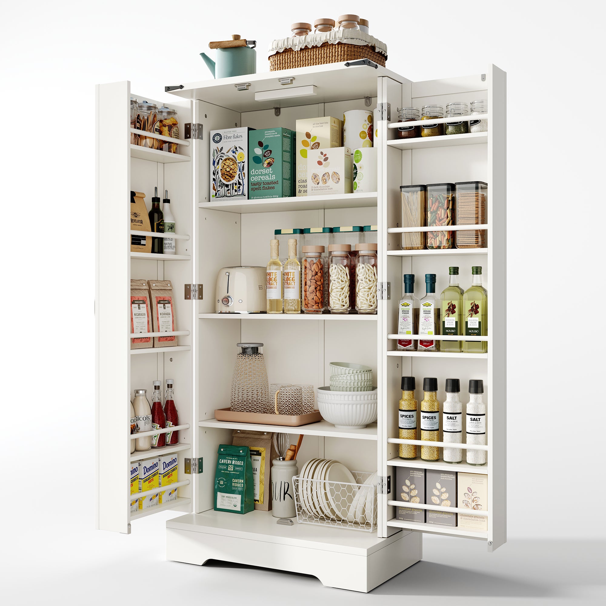 Armoire de Cuisine, Buffet Haut Cuisine - 2 Portes - 60 x 35 x 128.5 - Etagères réglables - MDF - Blanc - 7